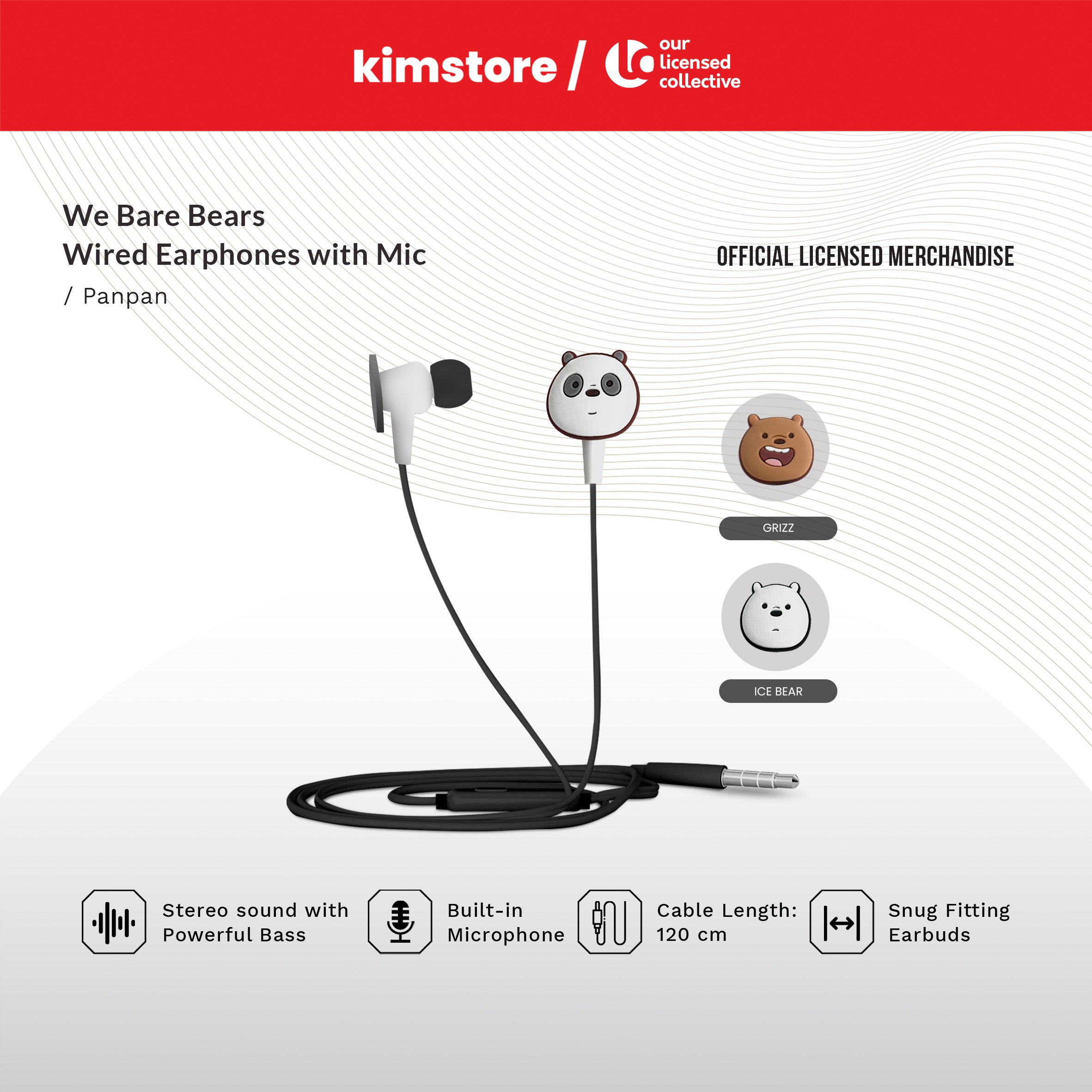 WE BARE BEARS Wired Earphones with Mic 1st Collection KIMSTORE