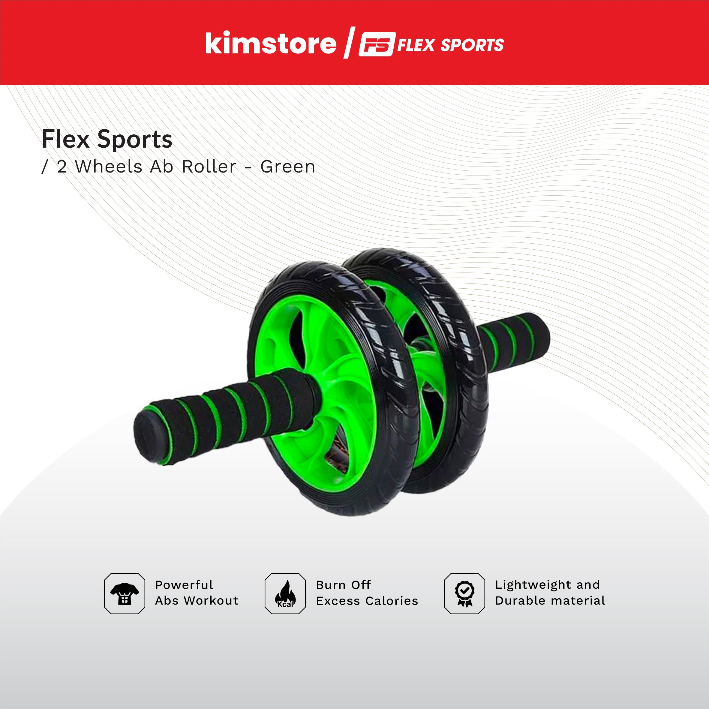 [OPEN BOX] [C] Flex Sports 2 Wheels Ab Roller Abdominal Muscle Abs Fitness Dual Wheel - Green