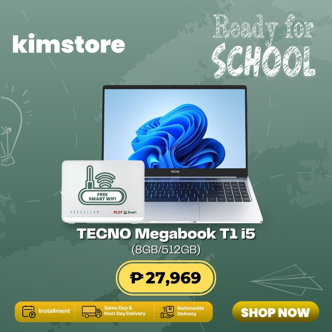 Tecno Megabook T1 i5 (8GB/512GB) - Moonshine Silver w/ FREE SMART Prepaid Home Wifi LTE ADVANCED