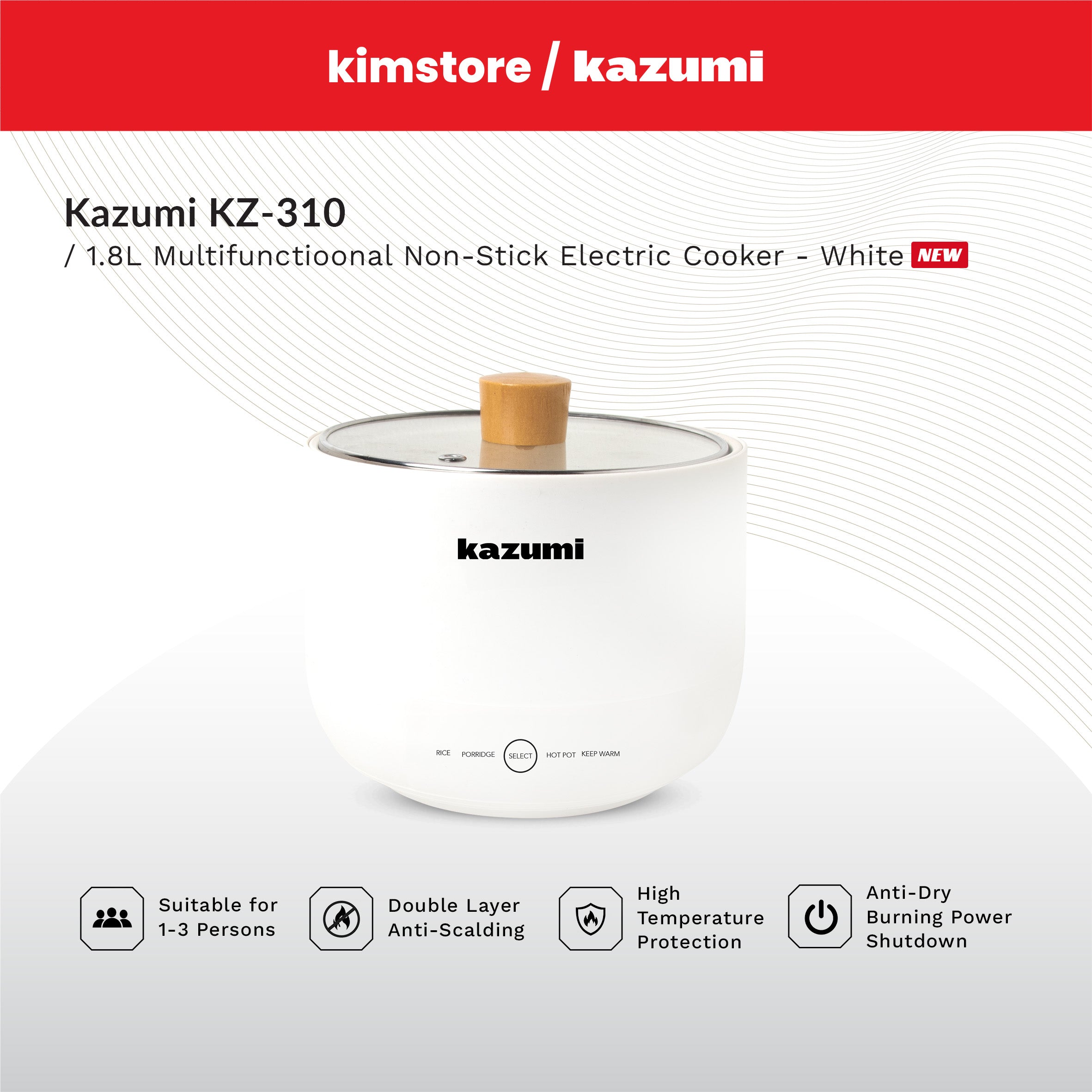 Kazumi KZ-310 1.8L Multifunctional Non-Stick Electric Cooker