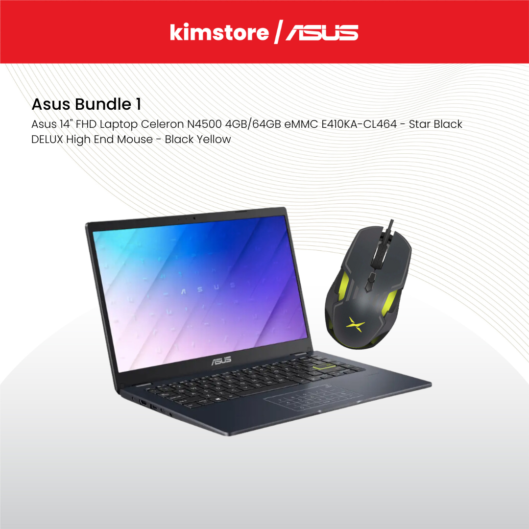 Bundle: Asus laptop + DELUX M628BU (PMW3389) High End Mouse - Black Yellow