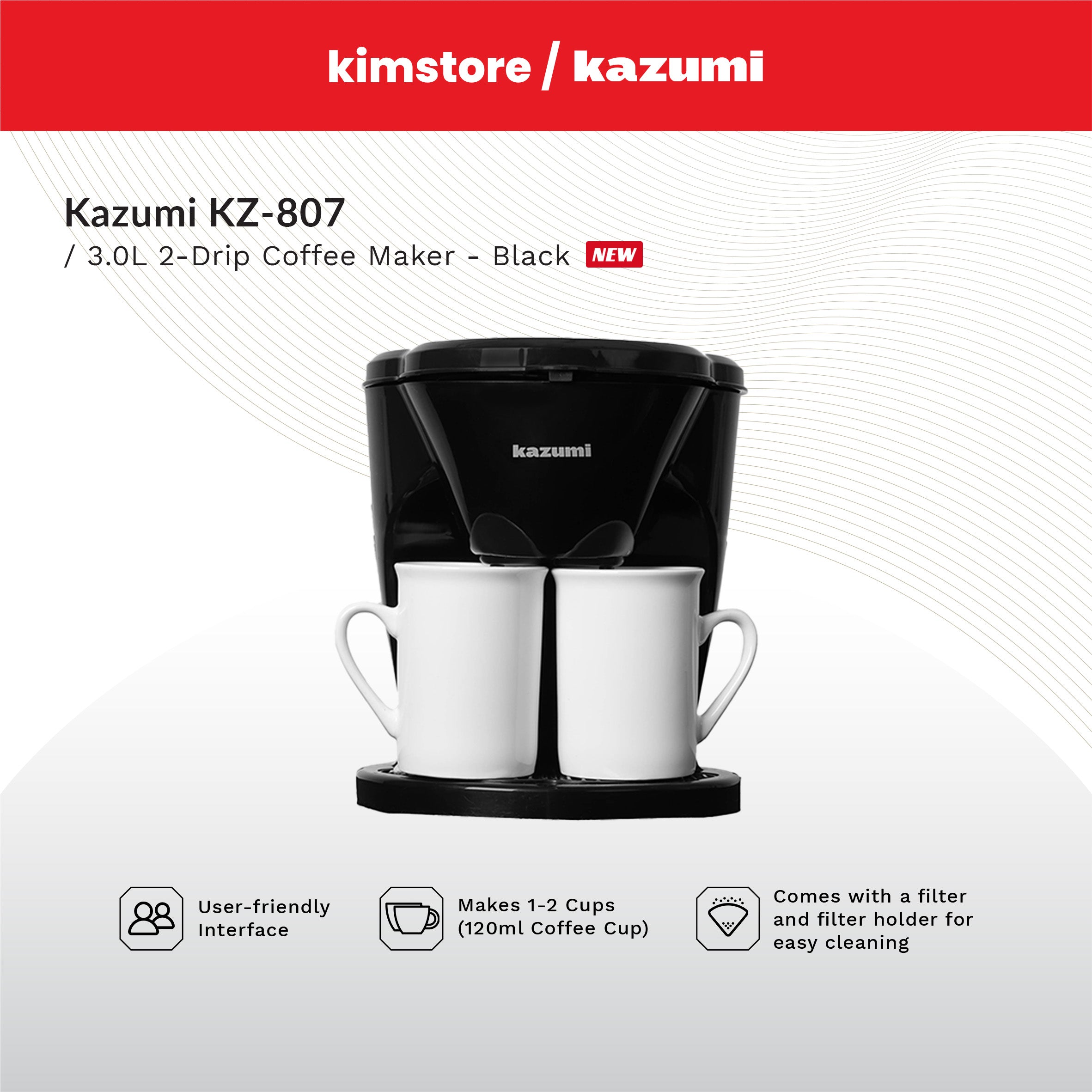 Kazumi KZ-807 2-Cups Drip Coffee Maker