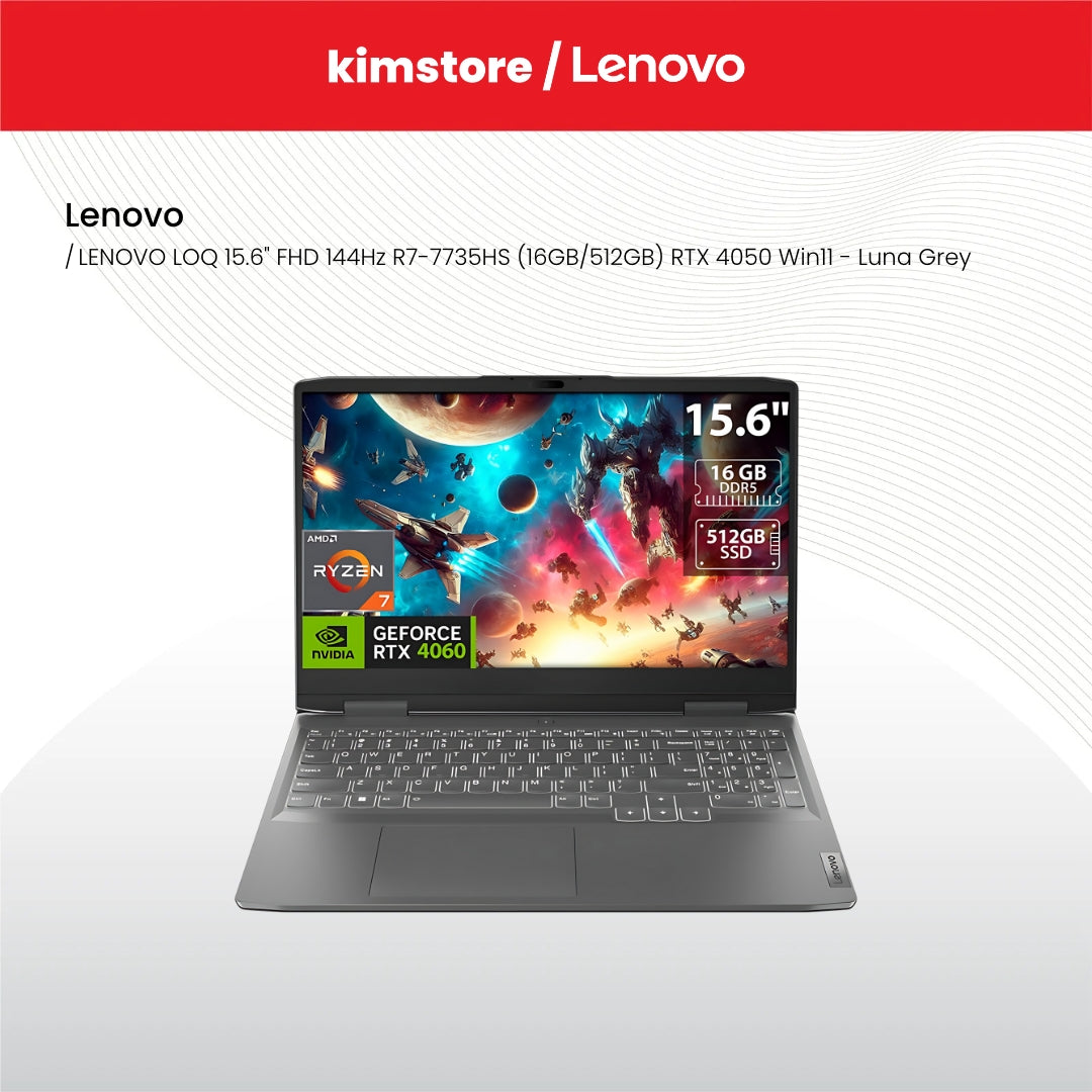 LENOVO LOQ 15.6" FHD 144Hz R7-7435HS (12GB/512GB) RTX 4050/4060 Win11 - Luna Grey