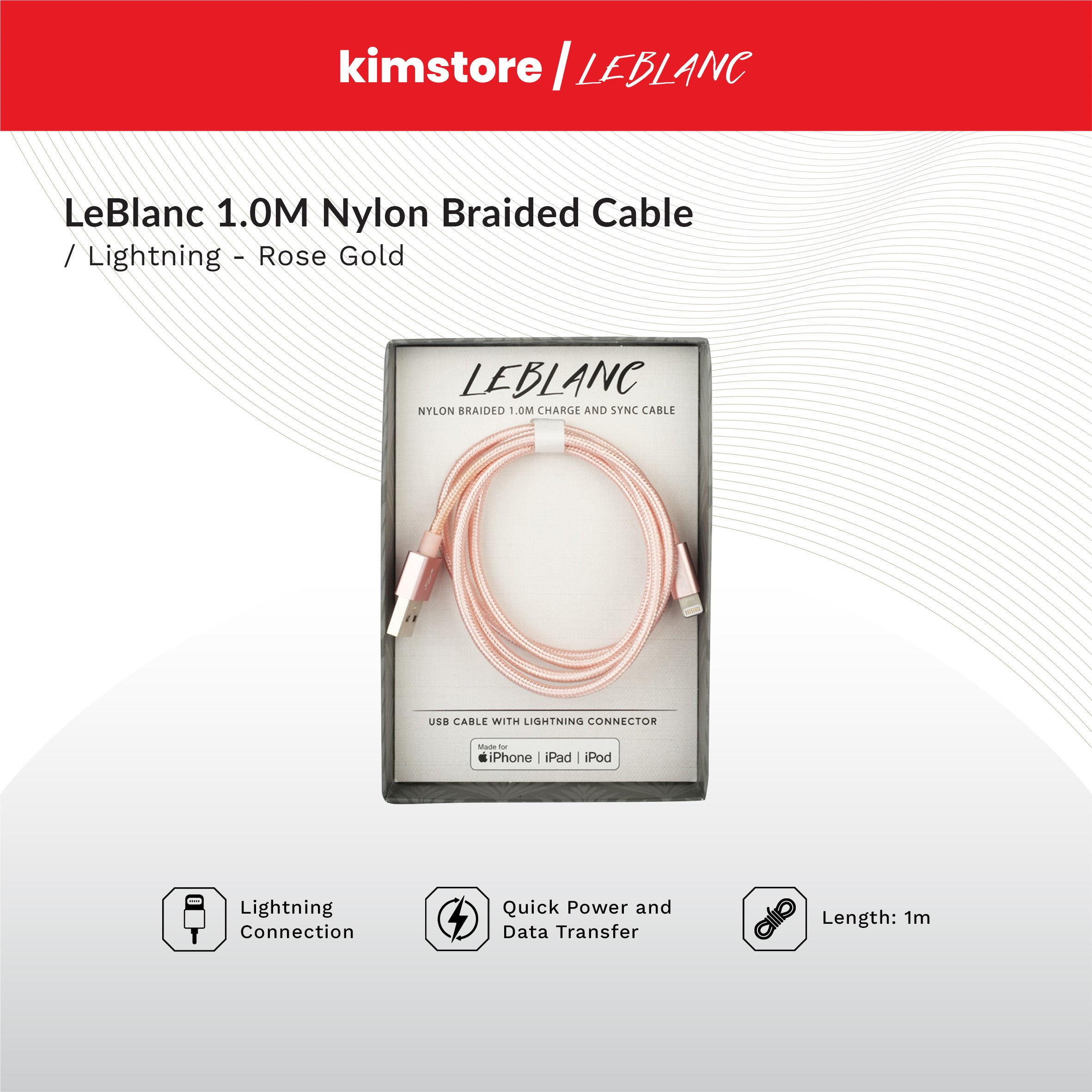 LE BLANC Nylon Braided Cable 1.0m