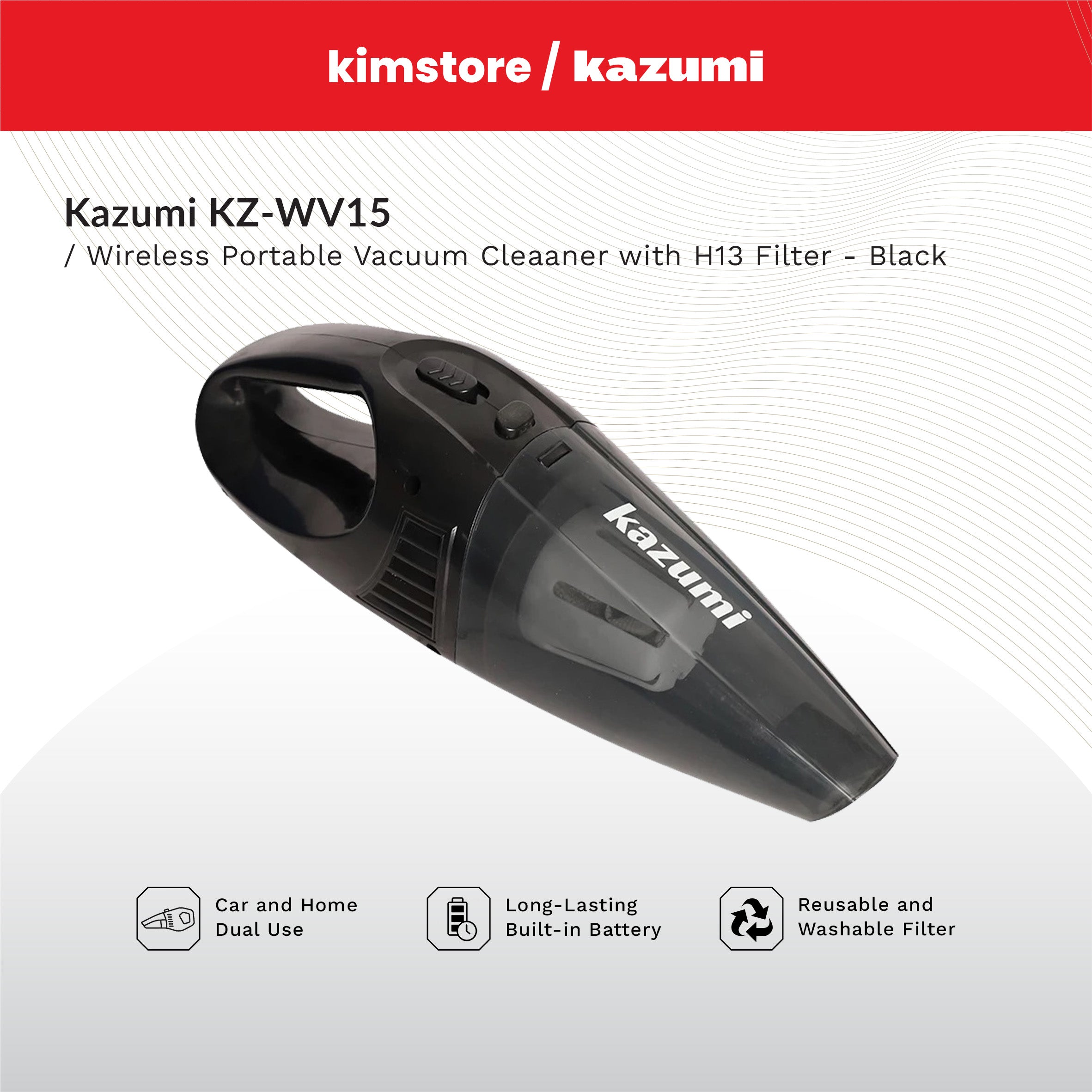 [OPEN BOX] [B] Kazumi Kz-Wv15 Wireless Portable Vacuum Cleaner With H13 Filter - Black