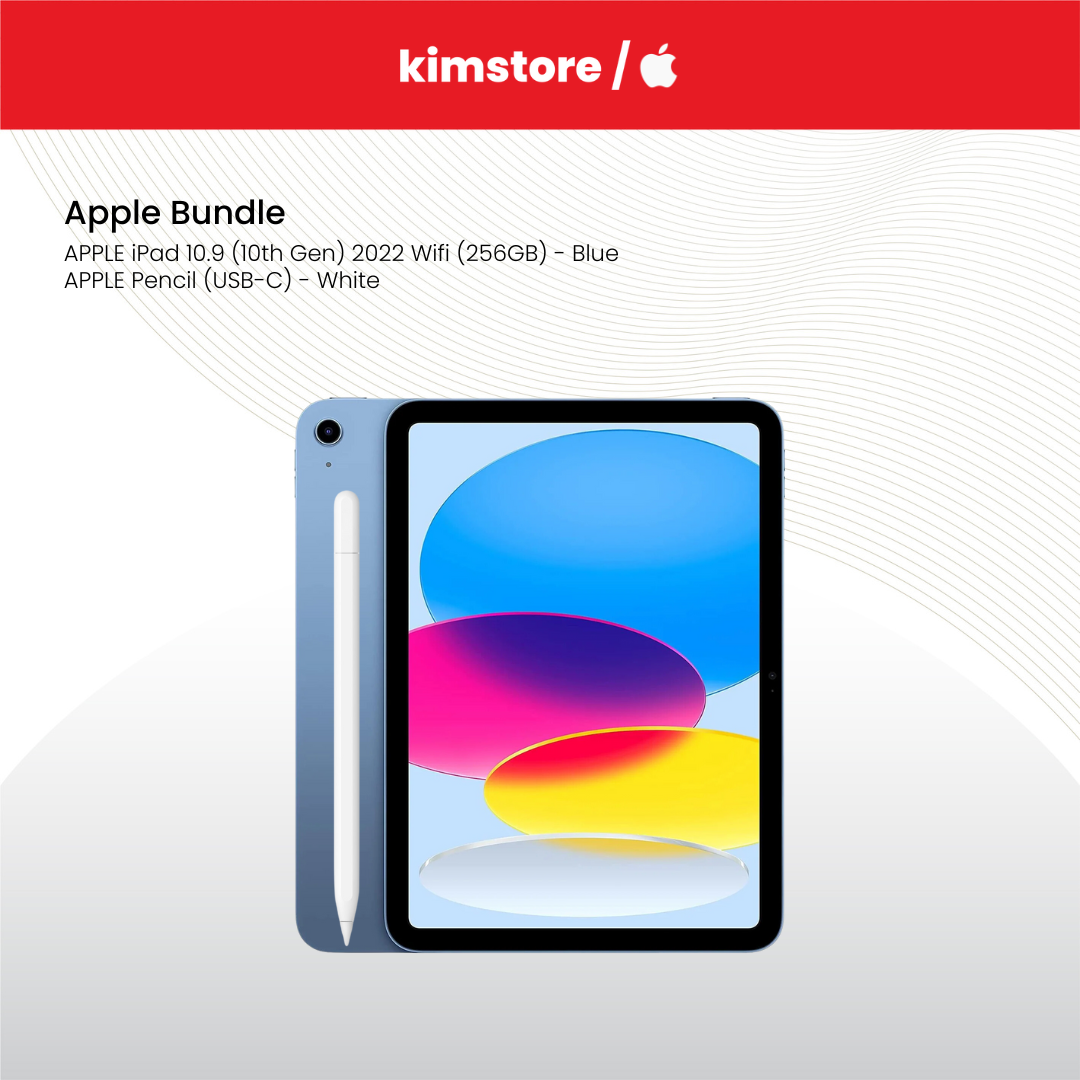 Bundle: Apple iPad 10.9 (10th Gen) 2022 Wifi (256GB) + Apple Pencil (USB-C) - White