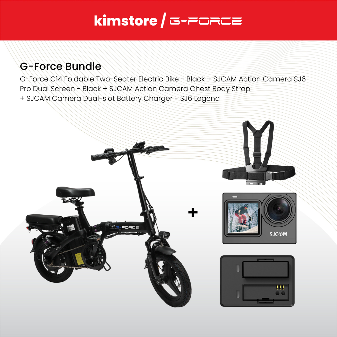 Bundle: G-Force C14 Foldable Two-Seater Electric Bike + SJCAM Action Camera SJ6 Pro Dual Screen - Black +  [free] SJCAM Action Camera Chest Body Strap  +  [free]  SJCAM Camera Dual-slot Battery Charger - SJ6 Legend