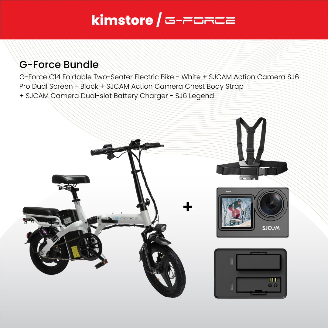 Bundle: G-Force C14 Foldable Two-Seater Electric Bike + SJCAM Action Camera SJ6 Pro Dual Screen - Black +  [free] SJCAM Action Camera Chest Body Strap  +  [free]  SJCAM Camera Dual-slot Battery Charger - SJ6 Legend