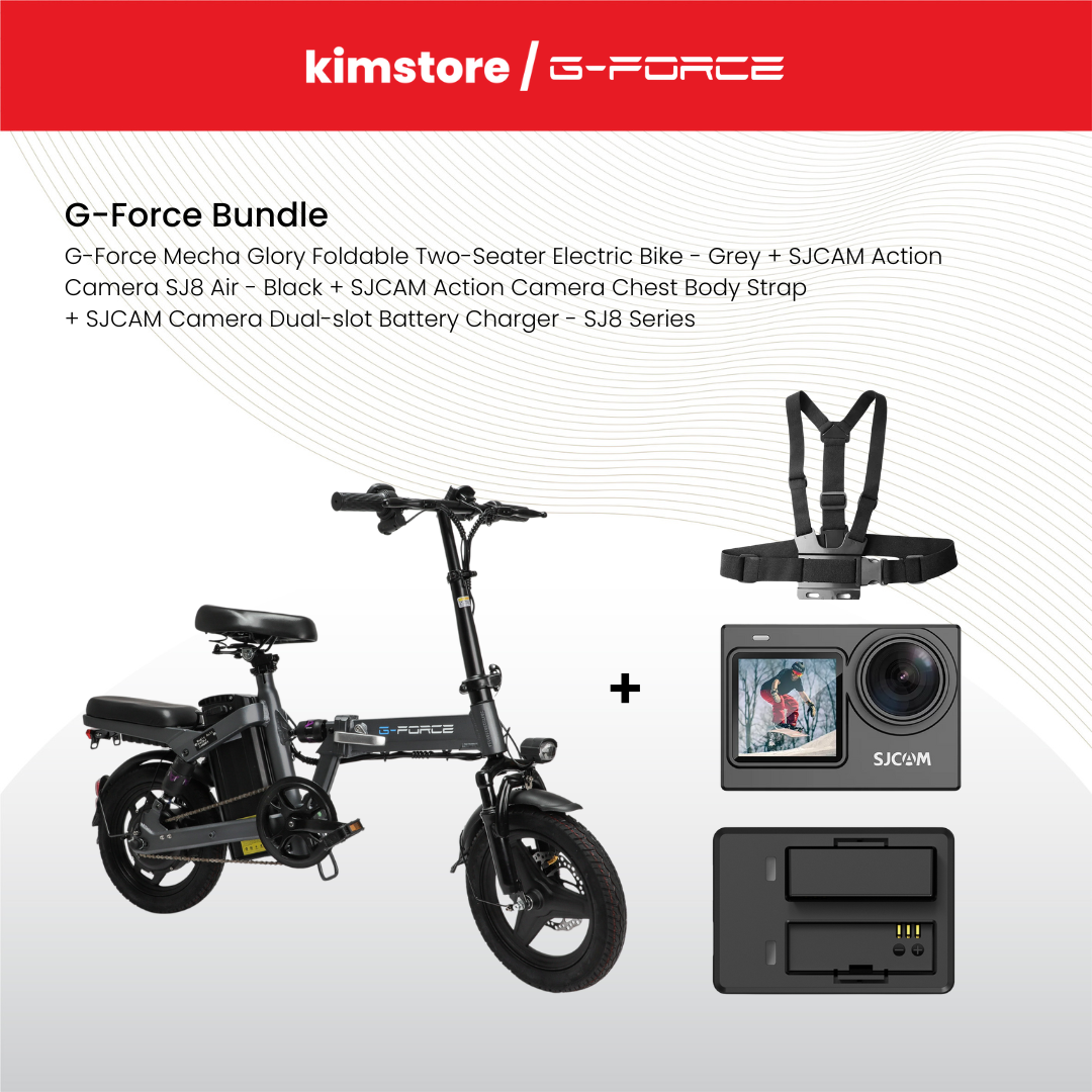 Bundle: G-Force Mecha Glory Foldable Two-Seater Electric Bike - Grey + SJCAM Action Camera SJ8 Air - Black +  [free] SJCAM Action Camera Chest Body Strap  +  [free]  SJCAM Camera Dual-slot Battery Charger - SJ8 Series