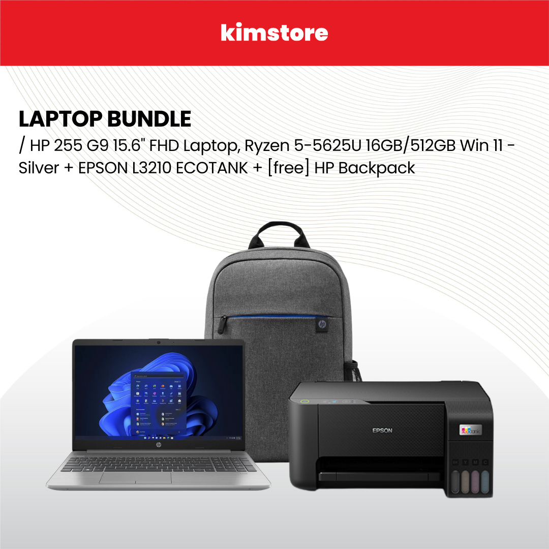 Bundle: HP 255 G9 15.6"" FHD Laptop +  EPSON L3210 ECOTANK + [free] HP Backpack