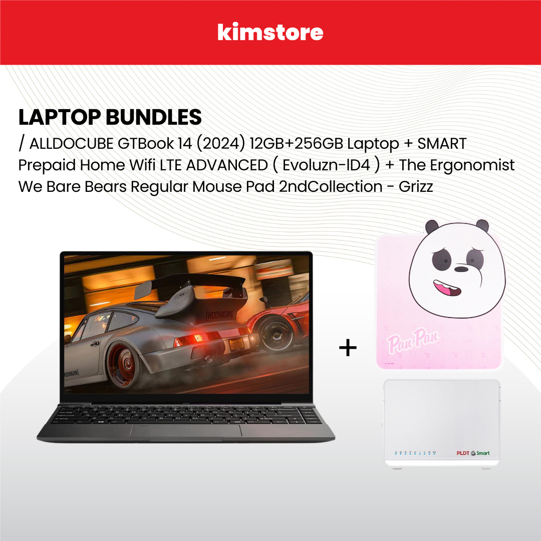 Bundle: ALLDOCUBE GTBook 14 (2024) 12GB+256GB Laptop + SMART Prepaid Home Wifi LTE ADVANCED ( Evoluzn-lD4 ) + The Ergonomist We Bare Bears Regular Mouse Pad 2ndCollection - Grizz