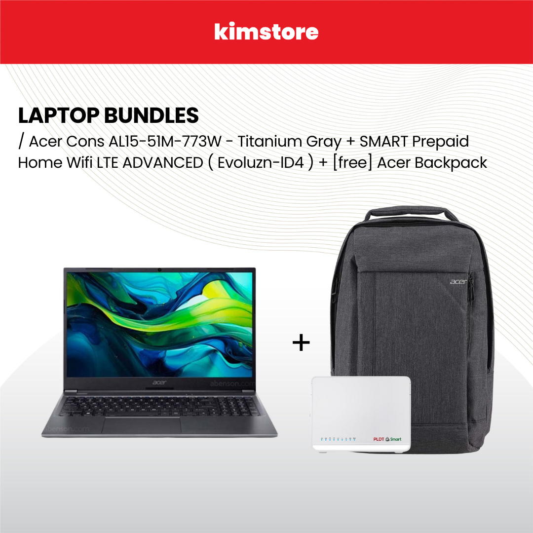 Bundle: Acer Cons AL15-51M-773W - Titanium Gray + SMART Prepaid Home Wifi LTE ADVANCED ( Evoluzn-lD4 ) + [free] Acer Backpack