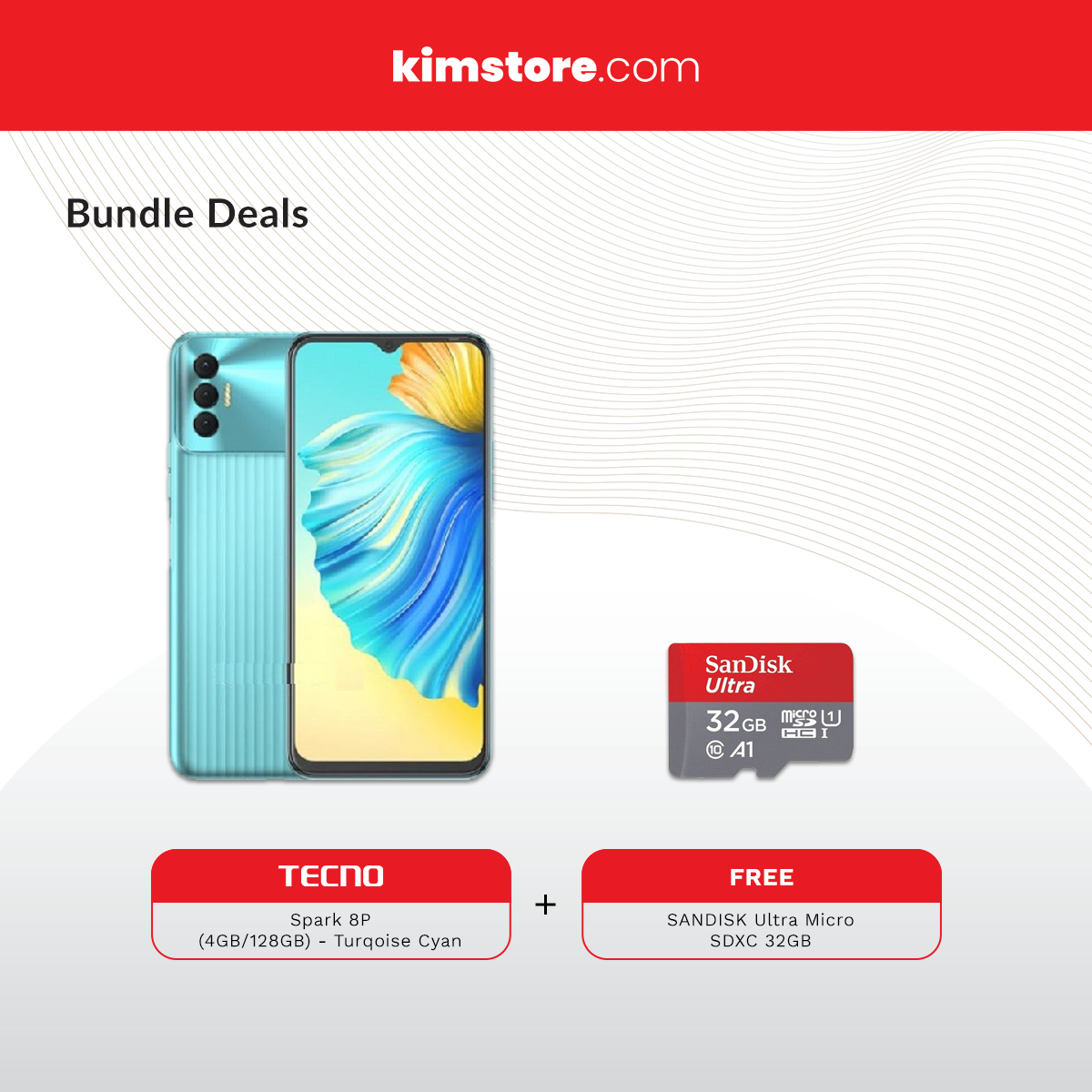 TECNO Spark 8P (4GB/128GB) - Turquoise Cyan w/ FREE MicroSD