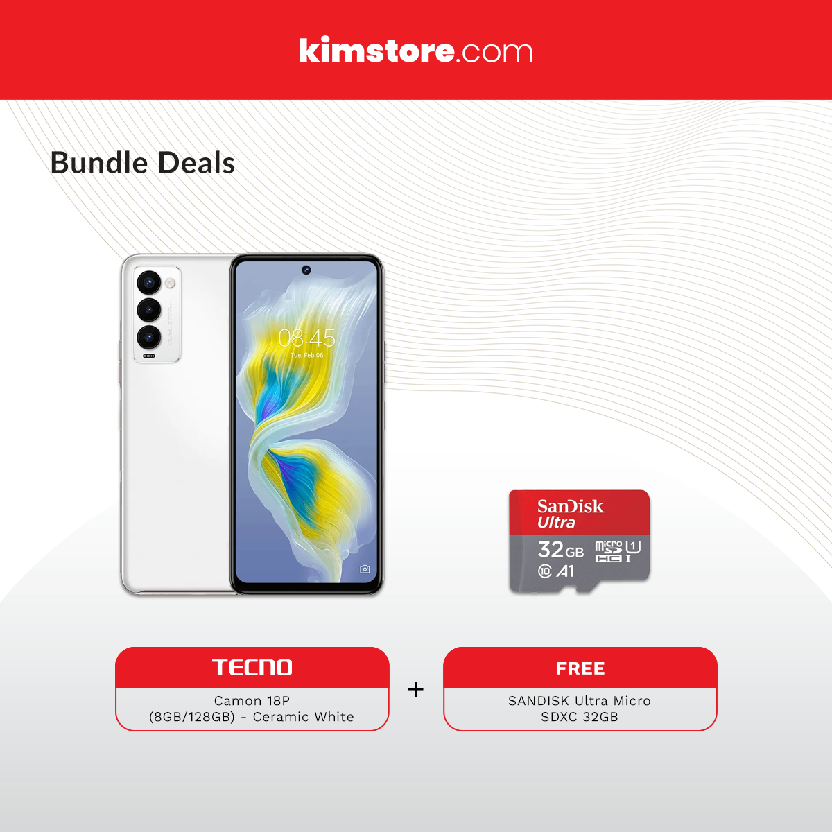 TECNO Camon 18P (8GB/128GB) - Ceramic White w/ FREE MicroSD