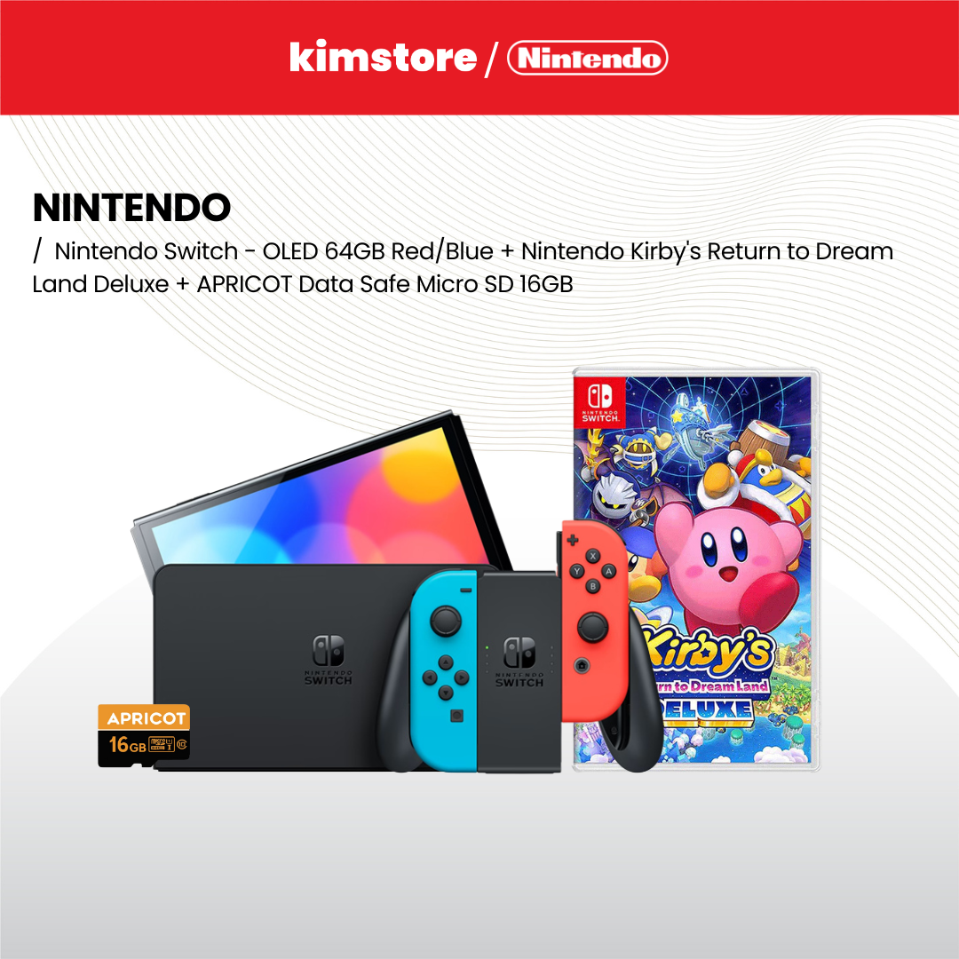 Bundle: Nintendo Switch - OLED 64GB + [FREE] Nintendo Kirby's Return to Dream Land Deluxe + Apricot Data Safe Micro SD 16GB