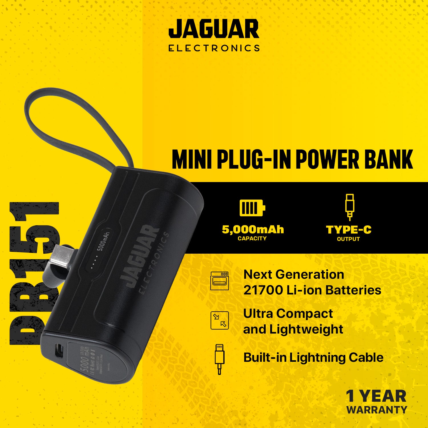 Jaguar Electronics PB151 Mini Plug In Power Bank 5000mAh Type-C