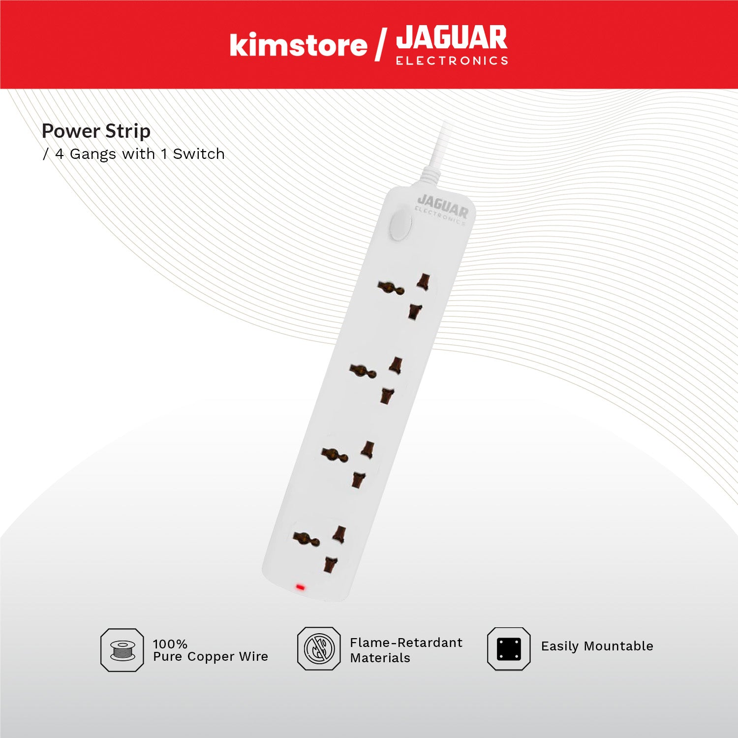 Jaguar Electronics Power Strip 4-Gang with 1 Switch