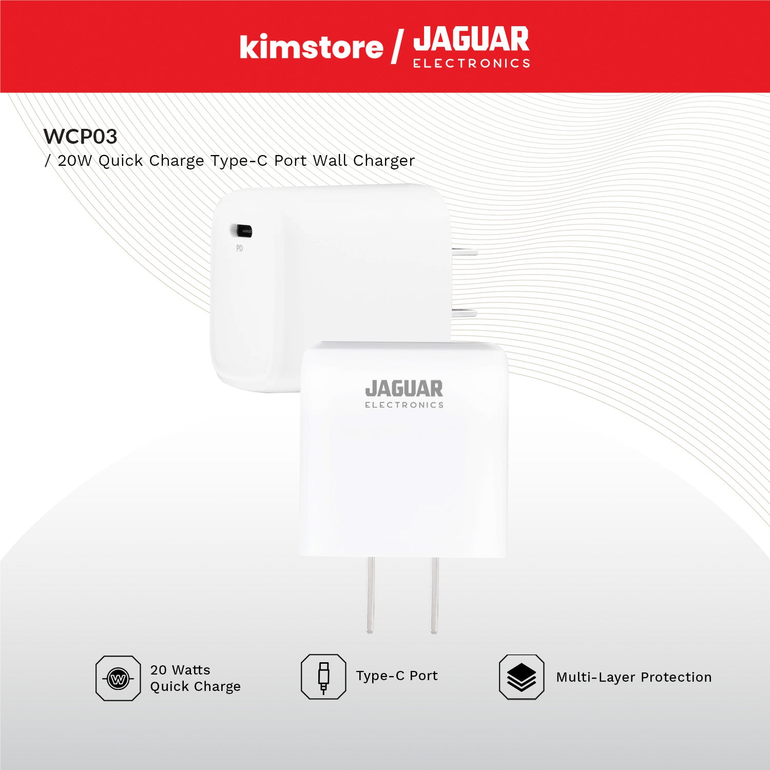 Jaguar Electronics WCP03 Wall Charger 20W Quick Charge Type-C Port