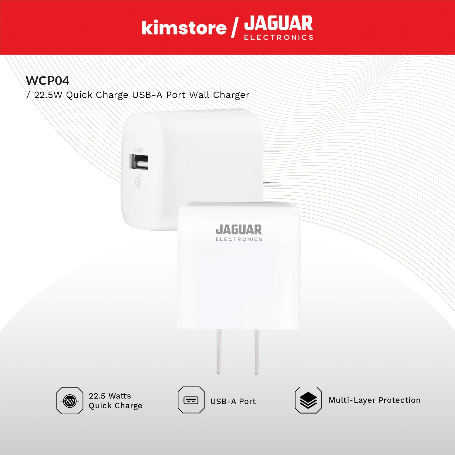 Jaguar Electronics WCP04 Wall Charger 22.5W Quick Charge USB-A Port