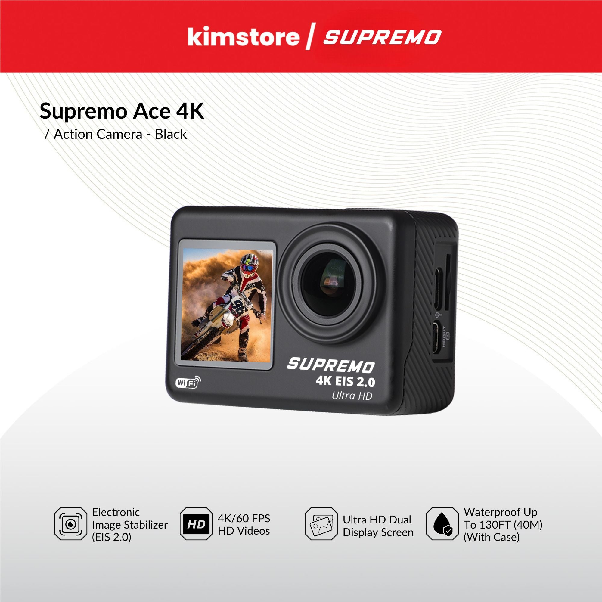 Supremo Ace 4K Dual Display Waterproof Action Camera