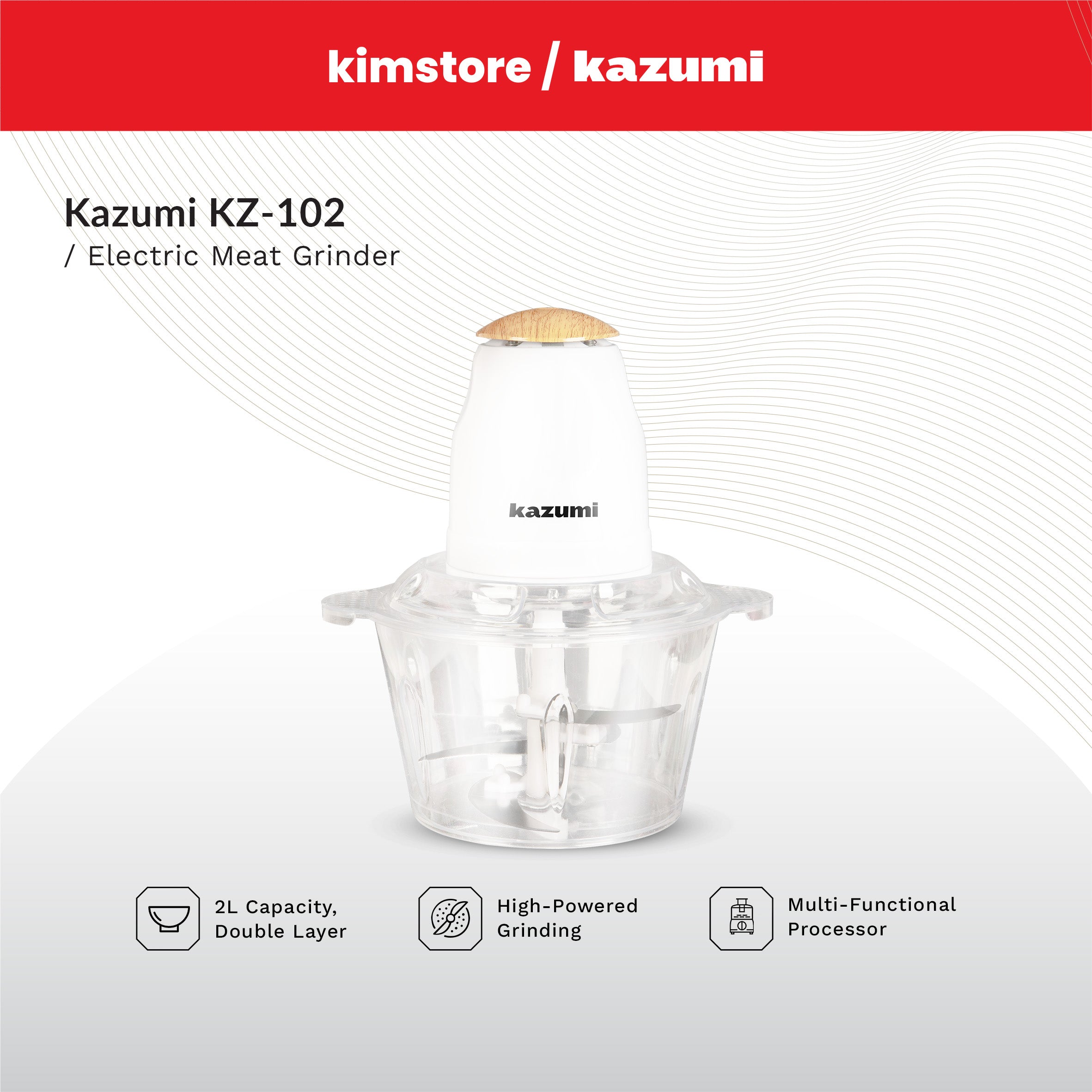 [OPEN BOX] Kazumi KZ-102 Electric Meat Grinder 2L 300W - Alabaster White