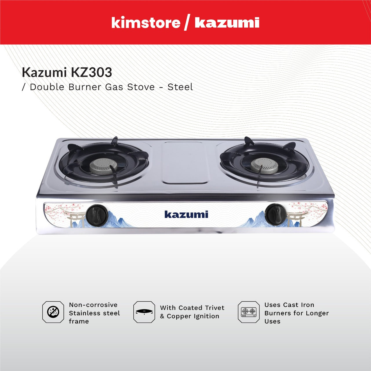 [OPEN BOX] [C] Kazumi KZ303 Double Burner Gas Stove - Steel