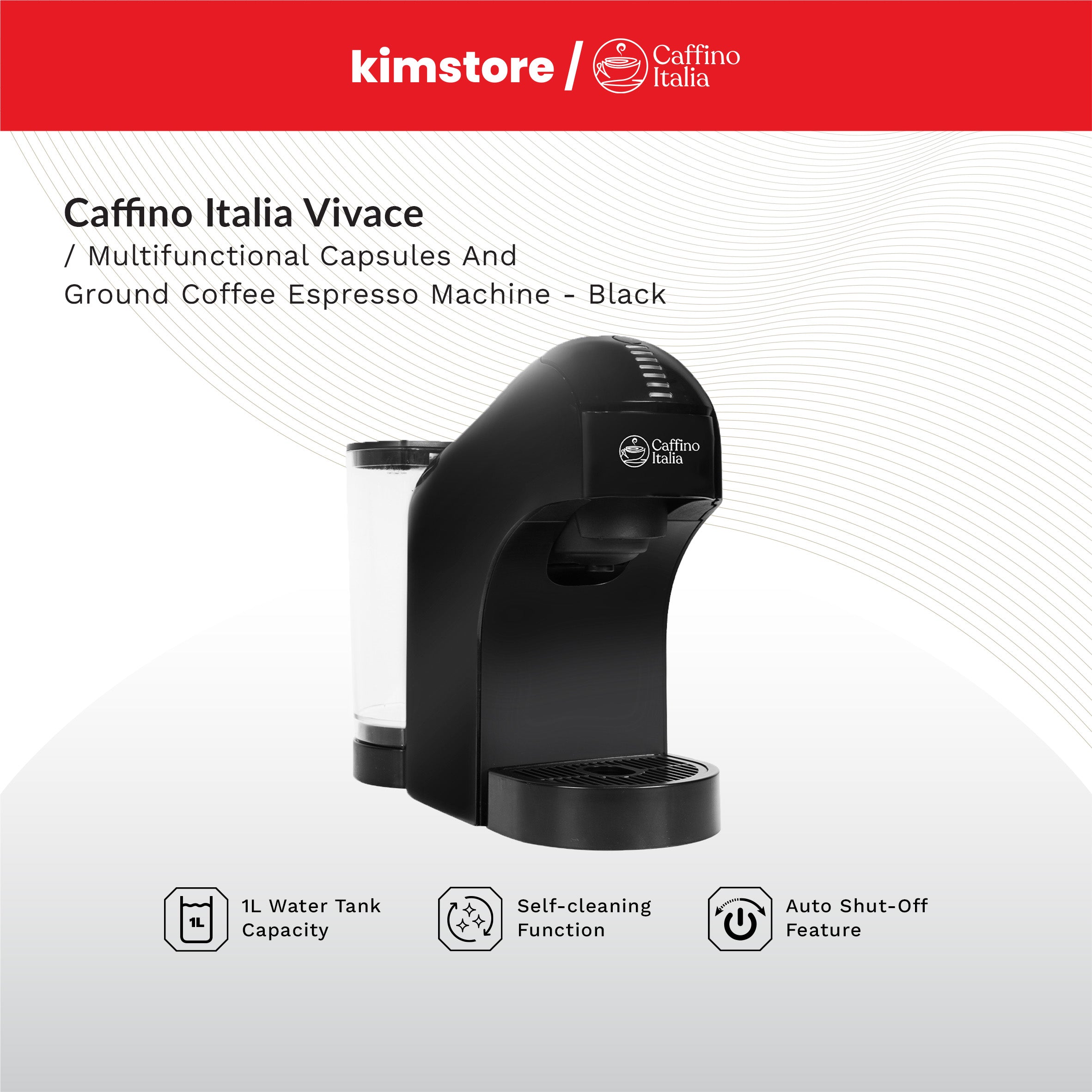 [OPEN BOX] [B] Caffino Italia Vivace Multifunctional Capsules And GroundCoffee EspressoMachine Black