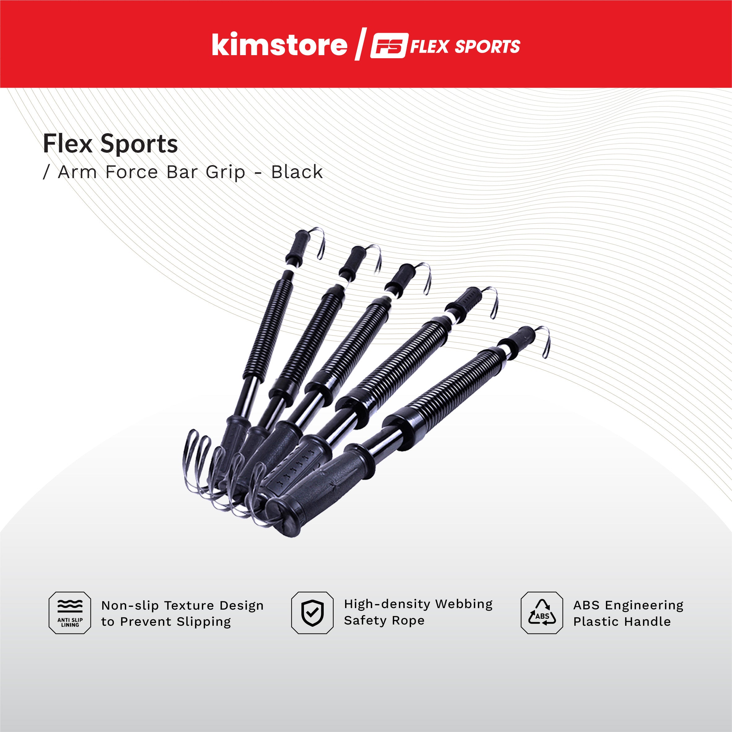 BUNDLE: Flex Sports Arm Force Bar Grip 50kg - Black Buy 3pcs, Get 35% Off