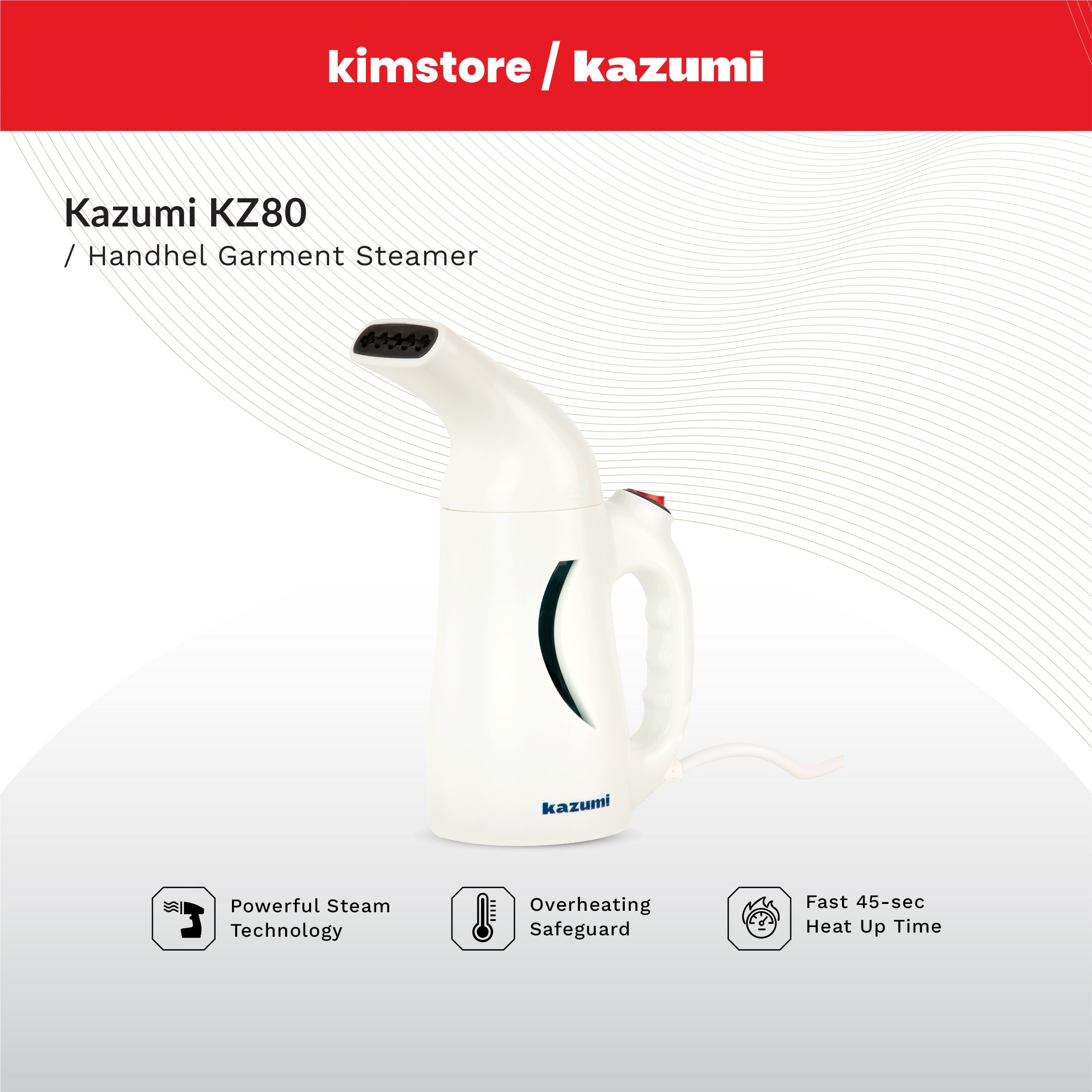 Bundle: Kazumi KZ80 Handheld Garment Steamer - White + KZ25 2-in-1 Handheld & Stick Vacuum Cleaner