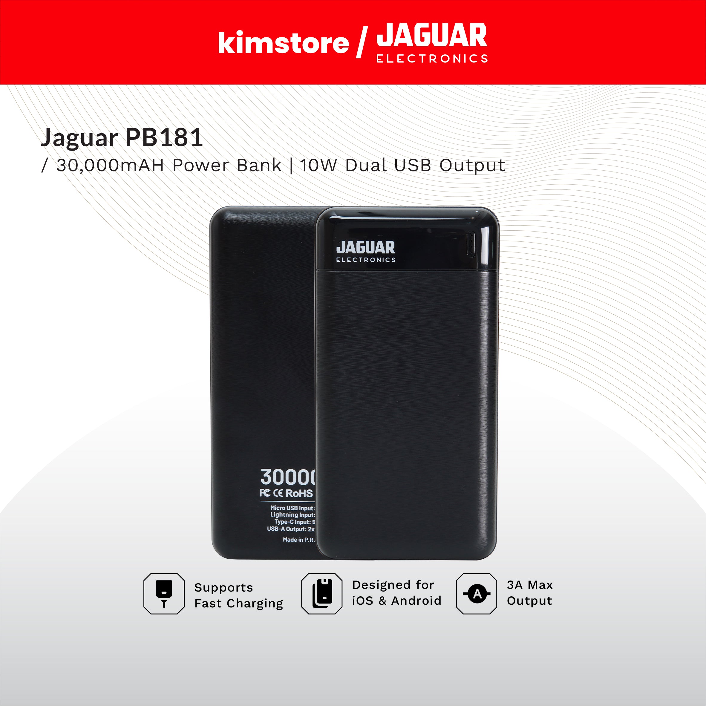 [OPEN BOX] [C] Jaguar Electronics Pb181 V2 30000Mah Power Bank Dual Usb Output - Black