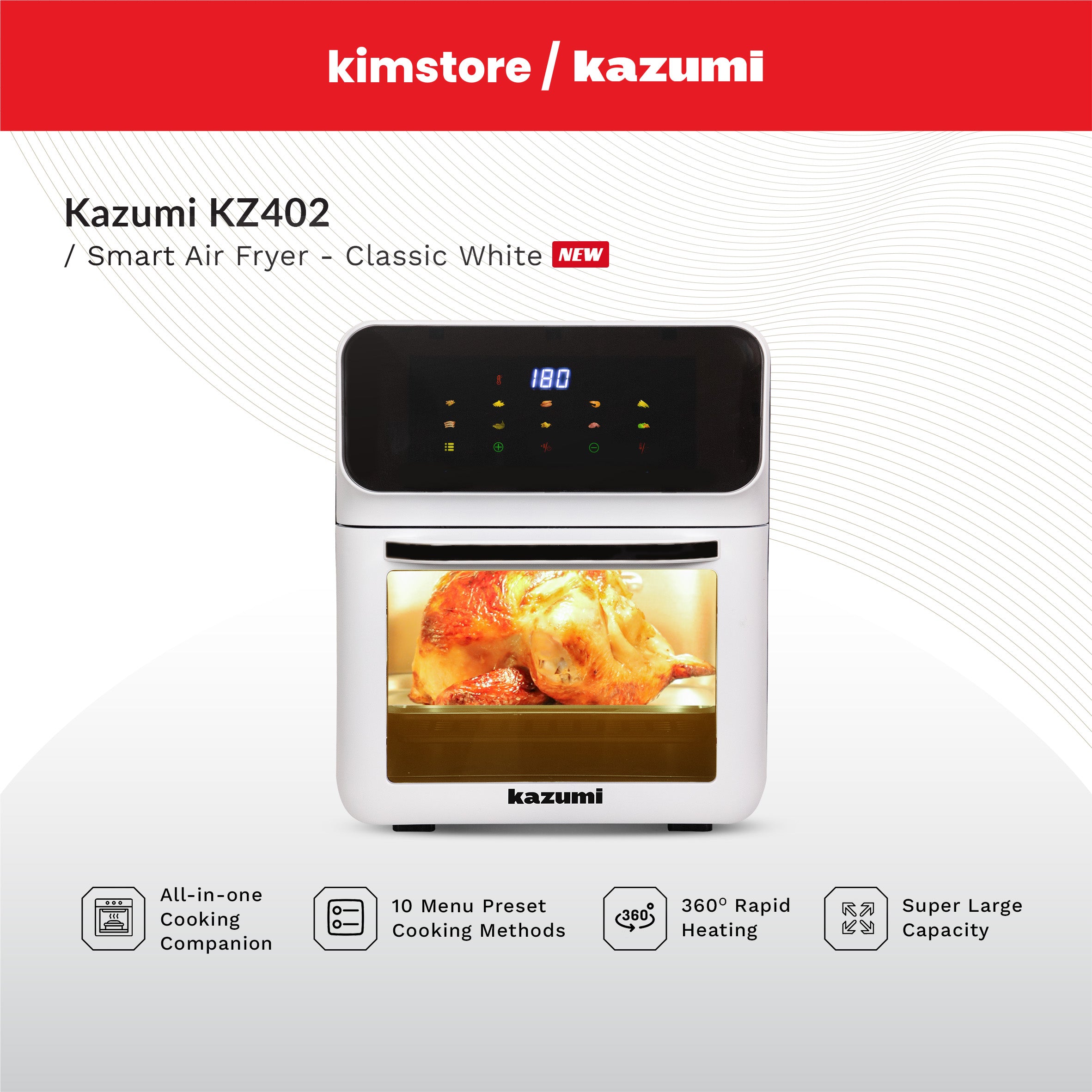 [Open Box] [B] Kazumi KZ-402 Smart Air Fryer Oven - Classic White