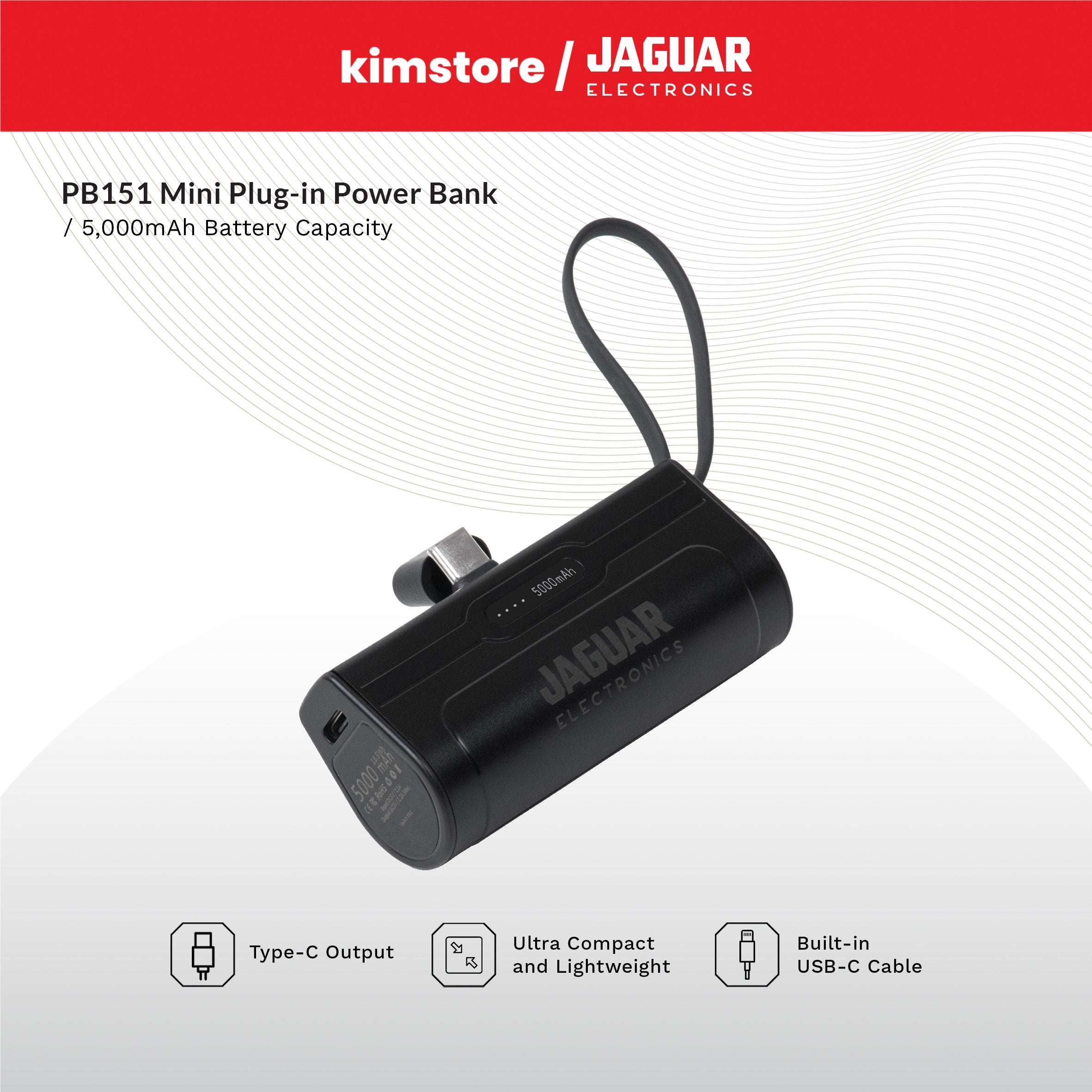 [OPEN BOX] [B] Jaguar Electronics Pb151 Mini Plug In Power Bank 5000Mah Type-C - Black