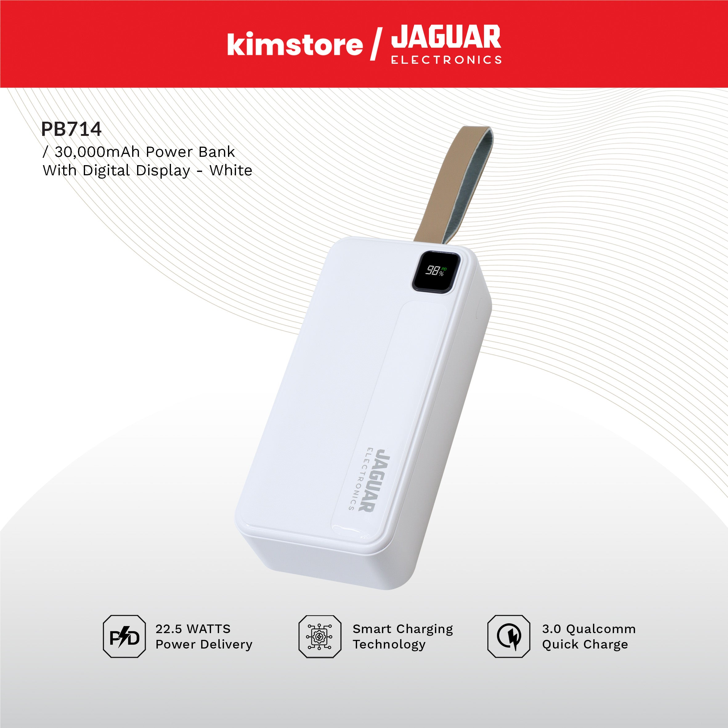 [OPEN BOX] [B] Jaguar Electronics Pb714 Power Bank With Digital Display 22.5W Pd/Qc 3.0 30000Mah - W