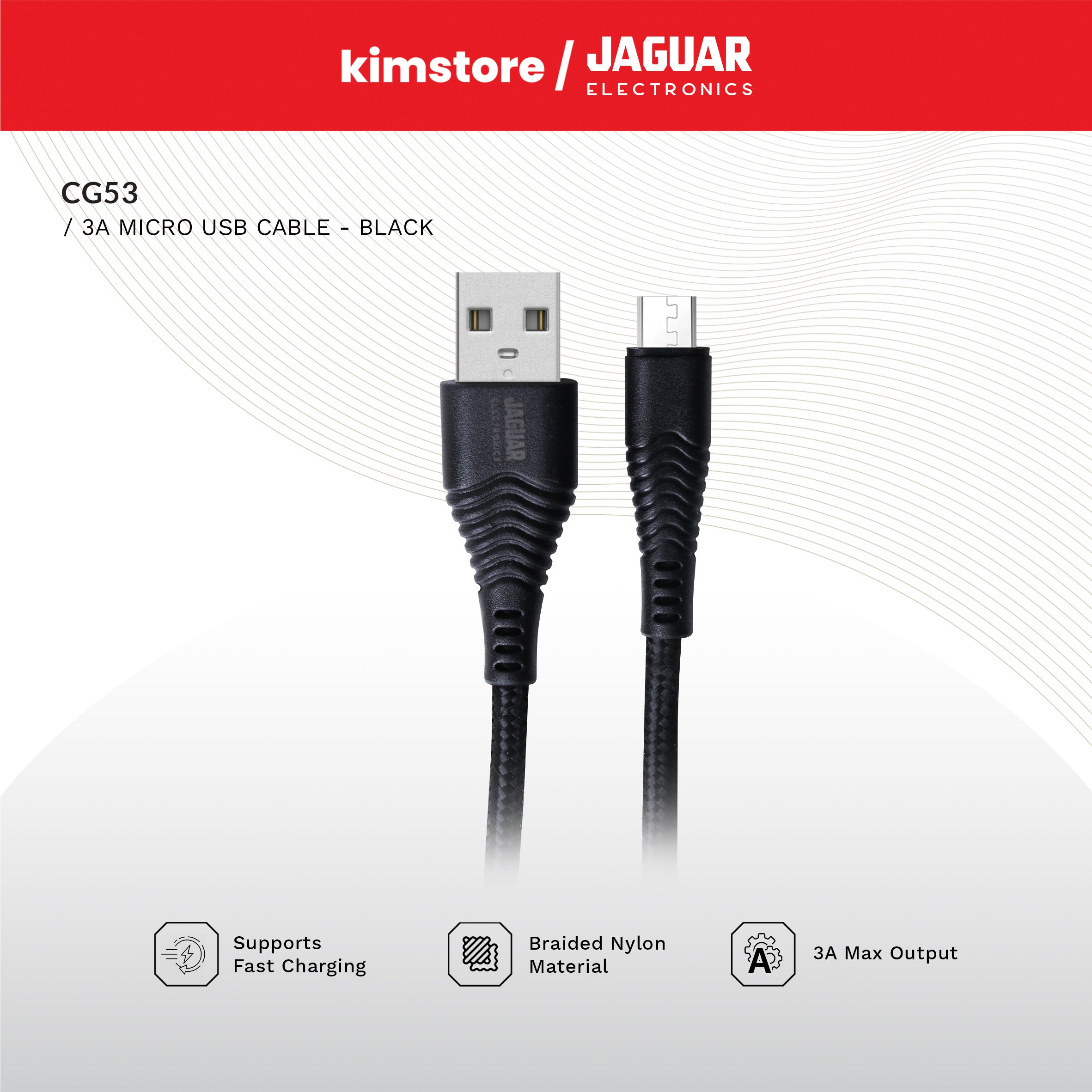 Jaguar Electronics CG53 3.0A Fast Charging Data Cable Micro USB