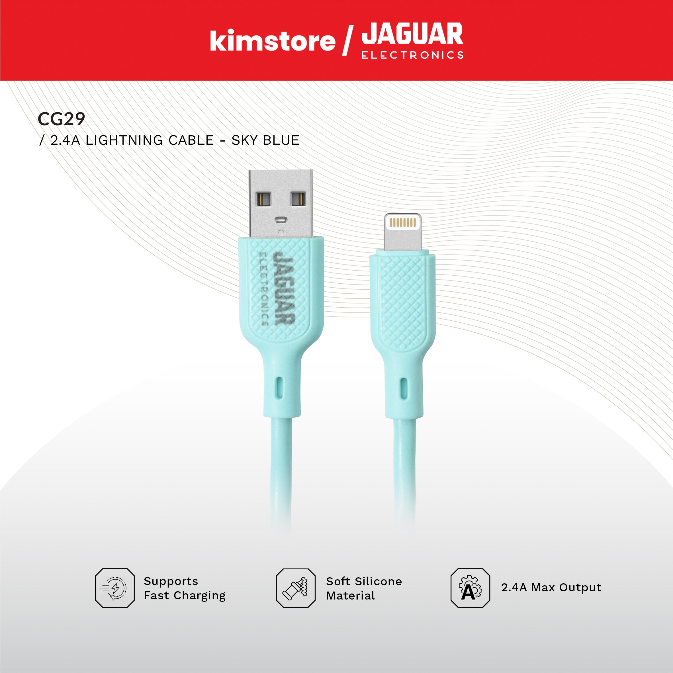 Jaguar Electronics CG29 2.4A 1 Meter Fast Charging Data Silicone Cable Lightning