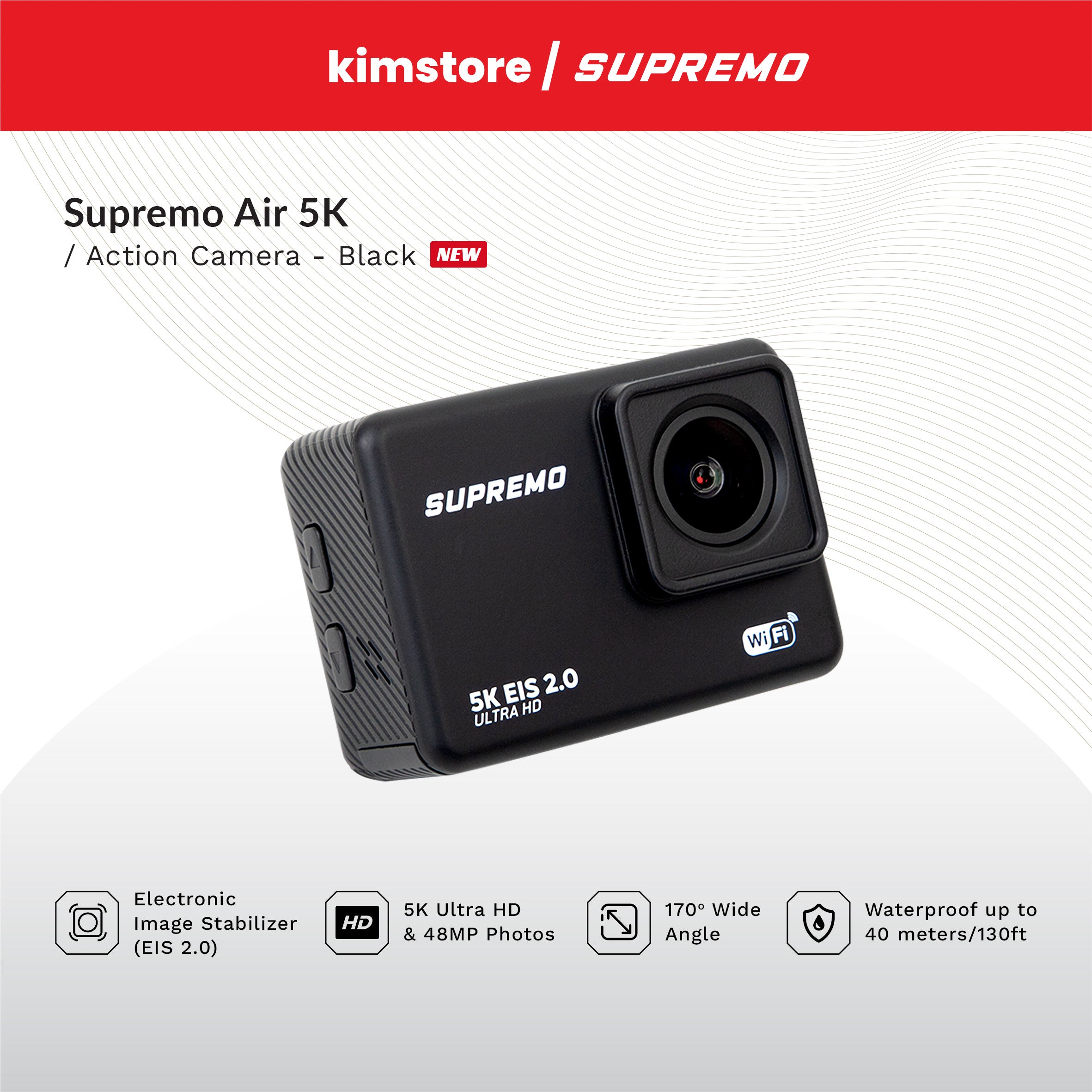 Bundle: Supremo Air 5K Action Camera - Black + SUPREMO Premiere Tripod Mount - Black