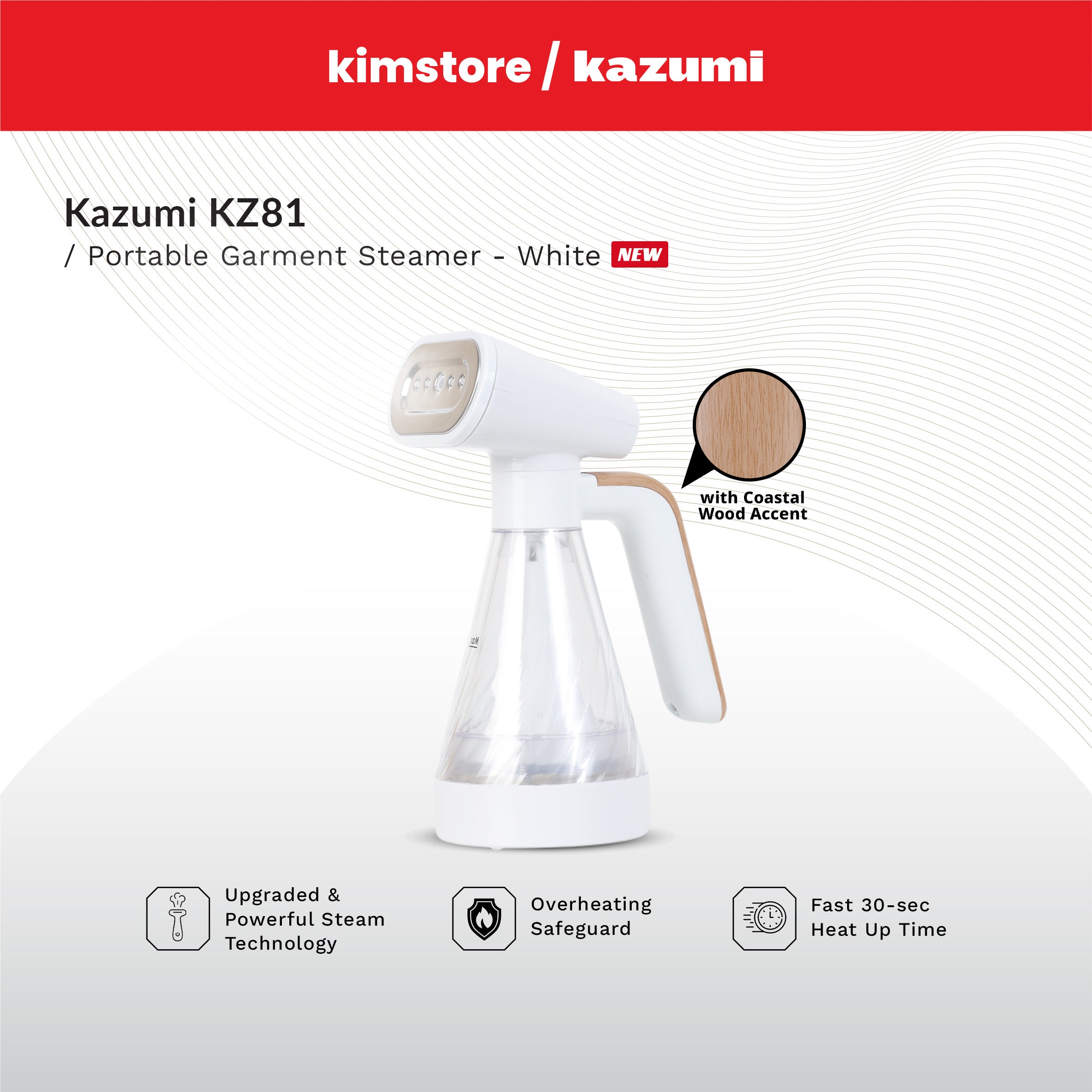 [Open Box] [B] Kazumi KZ81 Portable Garment Steamer - White