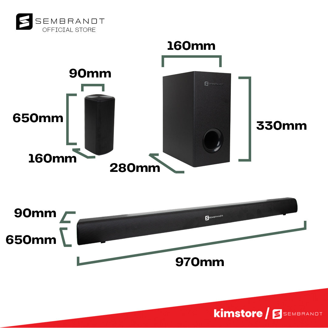 [OPEN BOX][B] SEMBRANDT TR-S200 5.1CH Soundbar System with Subwoofer and Surround Speakers - Black