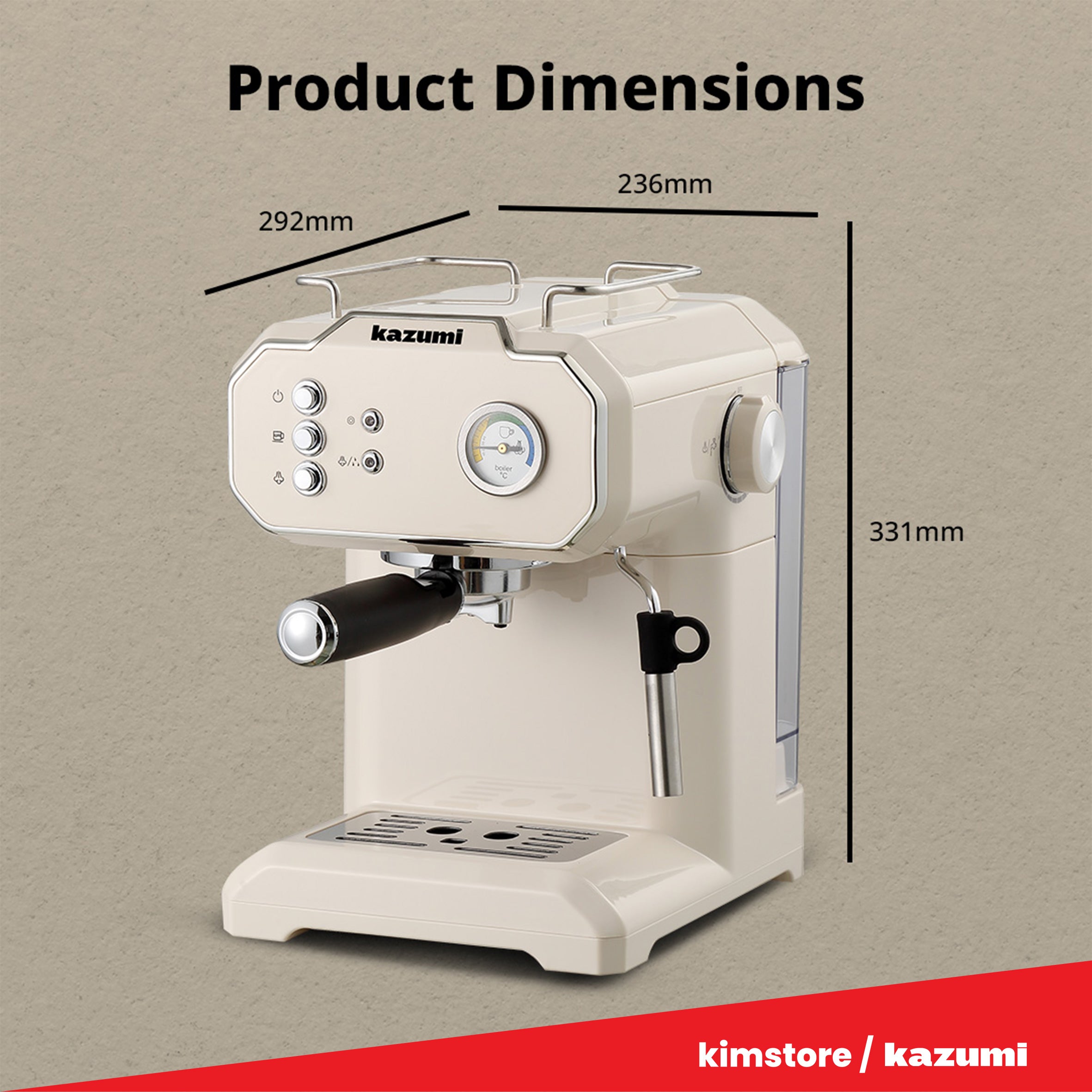 [OPEN BOX] [B] Kazumi Kz-801 Brewmaster 1.8L Retro Espresso Machine With Milk Frother - Classic Cream