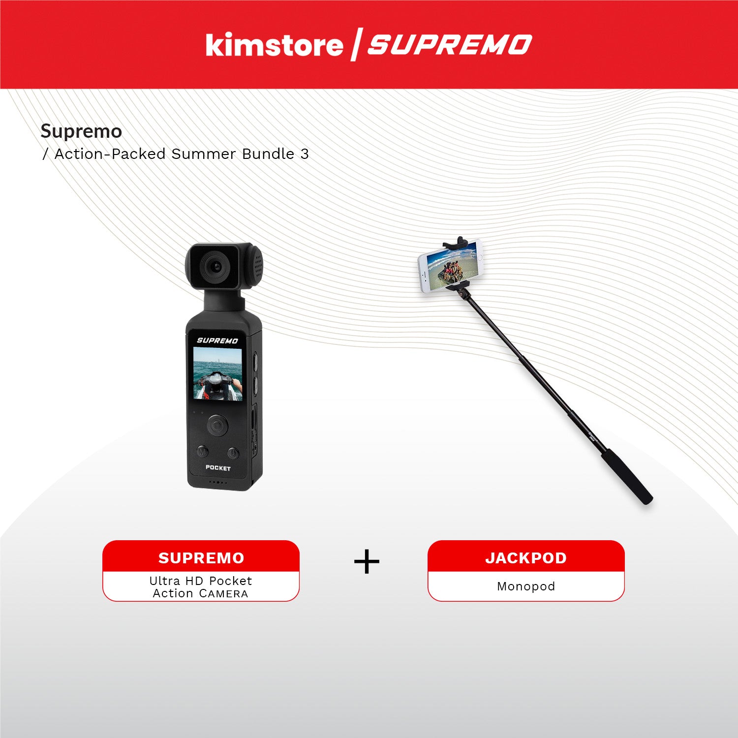 BUNDLE: Supremo Ultra HD Pocket Action Camera + JACKPOD Monopod - Black