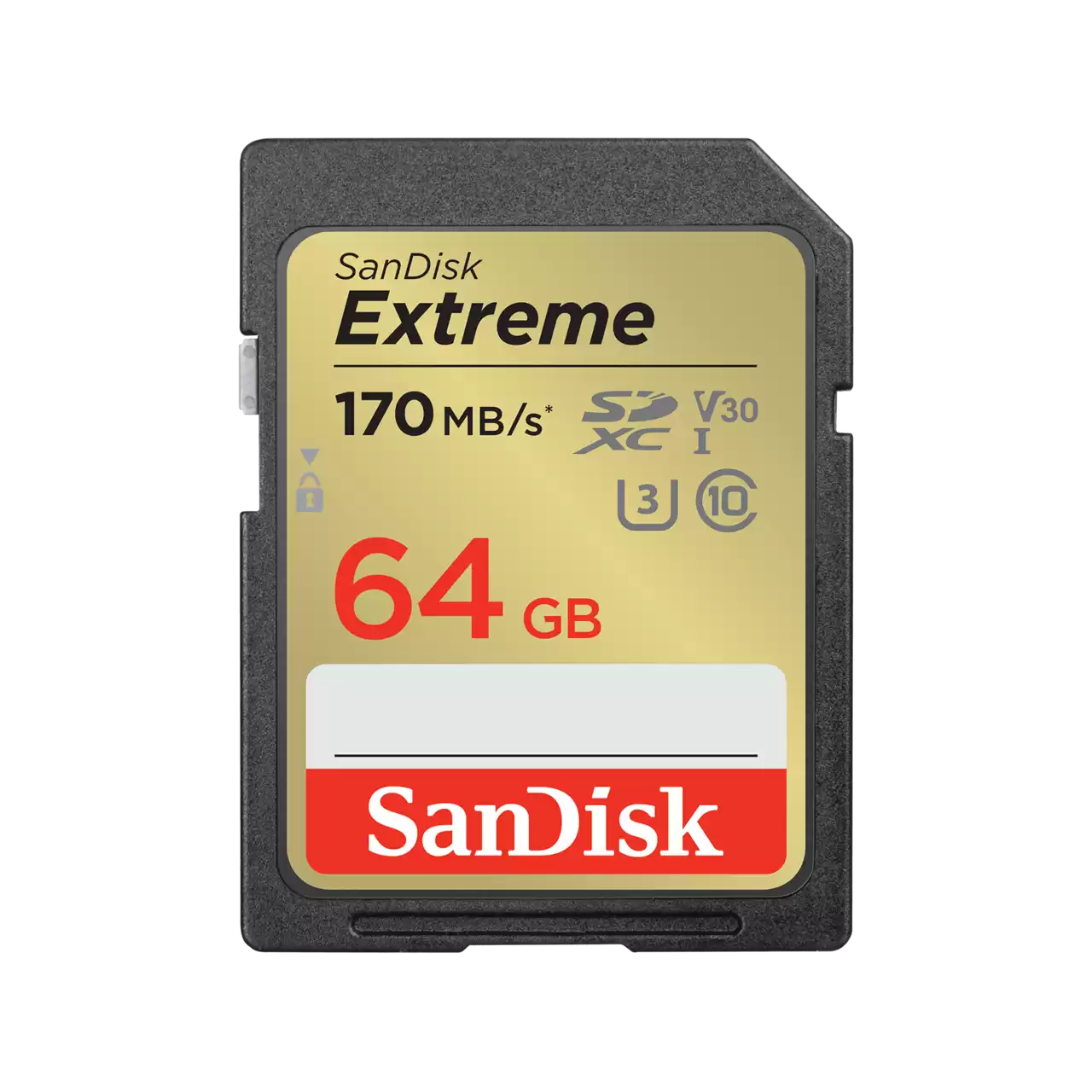 SanDisk Extreme SDXC, SDXV2 64GB, V30, U3, C10, UHS-I, 170MB/s R, 80MB/s W Lifetime Limited