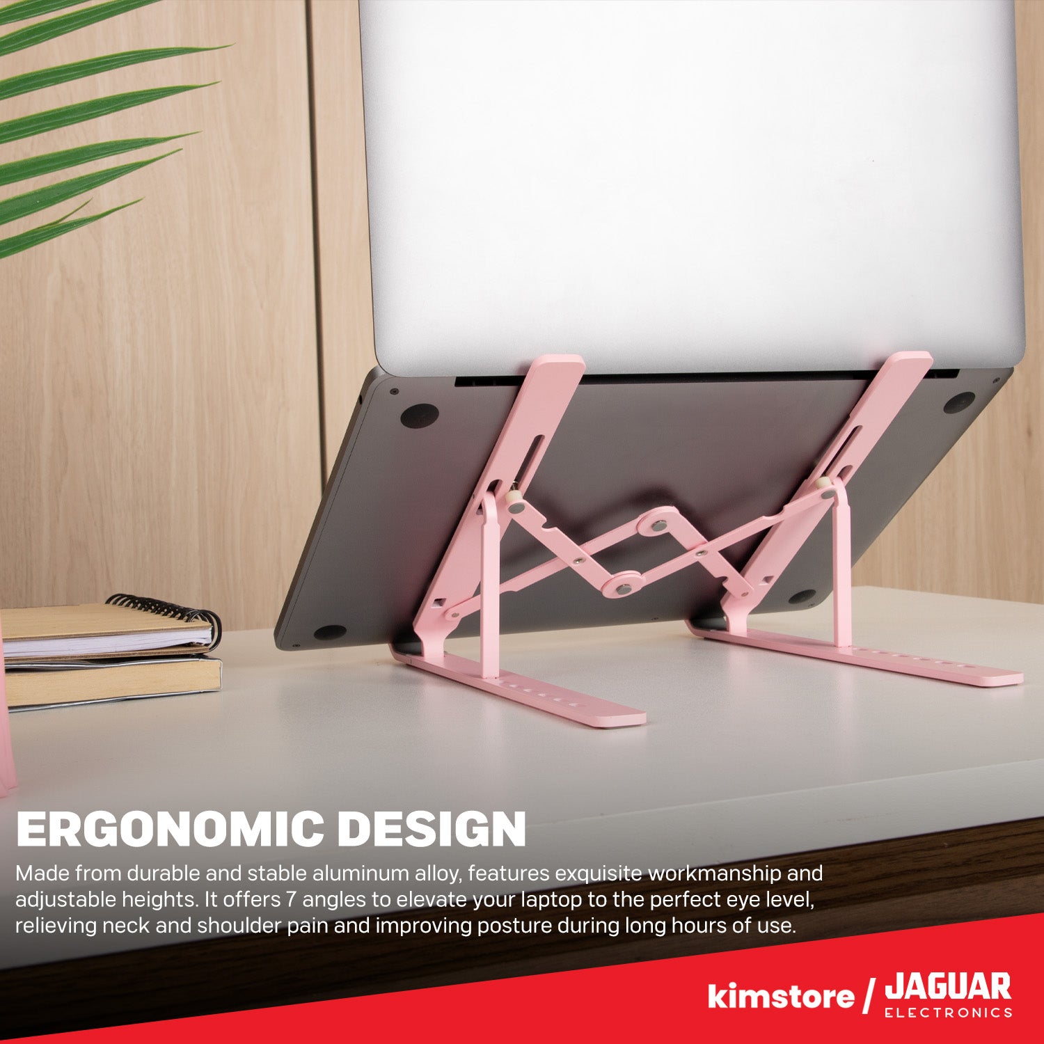 Jaguar Electronics PR20 Aluminum Alloy Adjustable Laptop Stand - Pink