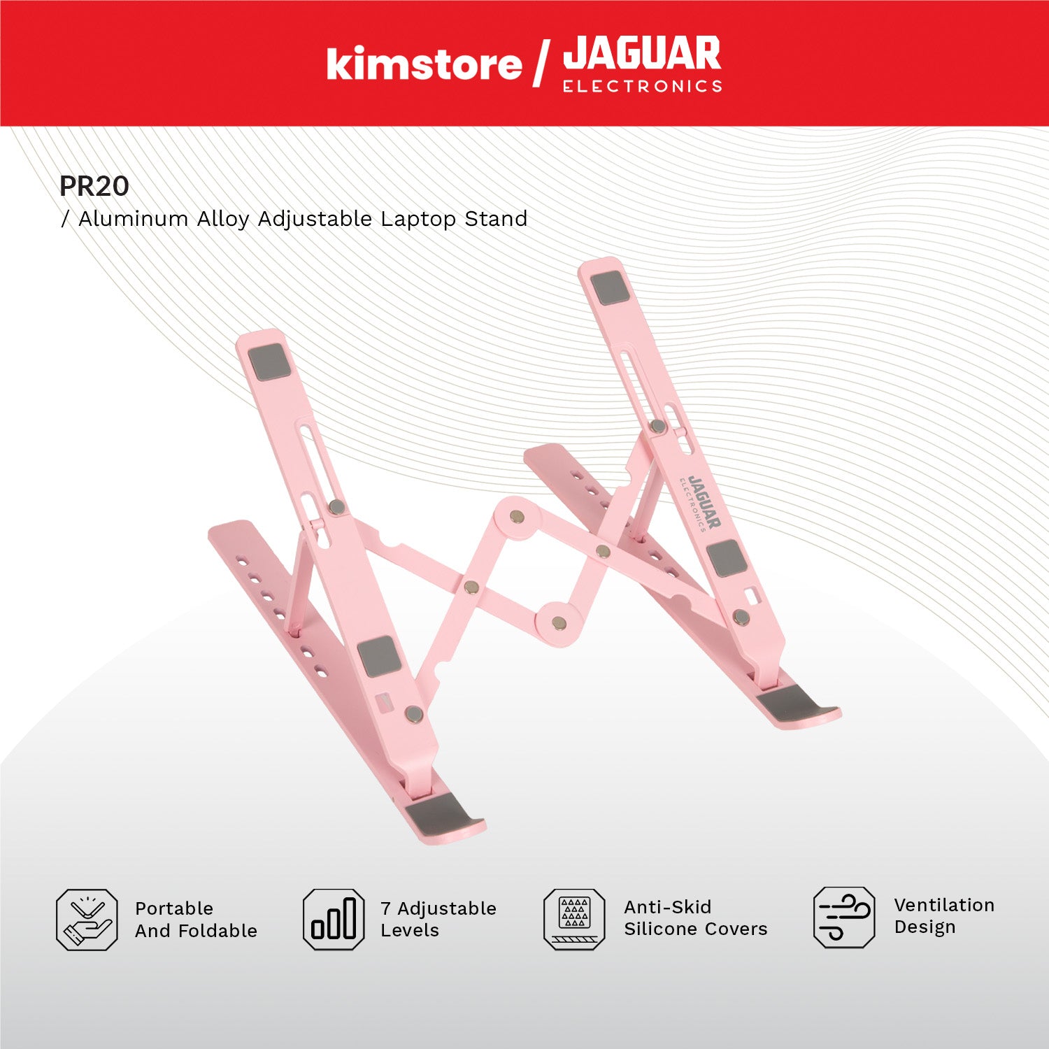 Jaguar Electronics PR20 Aluminum Alloy Adjustable Laptop Stand - Pink