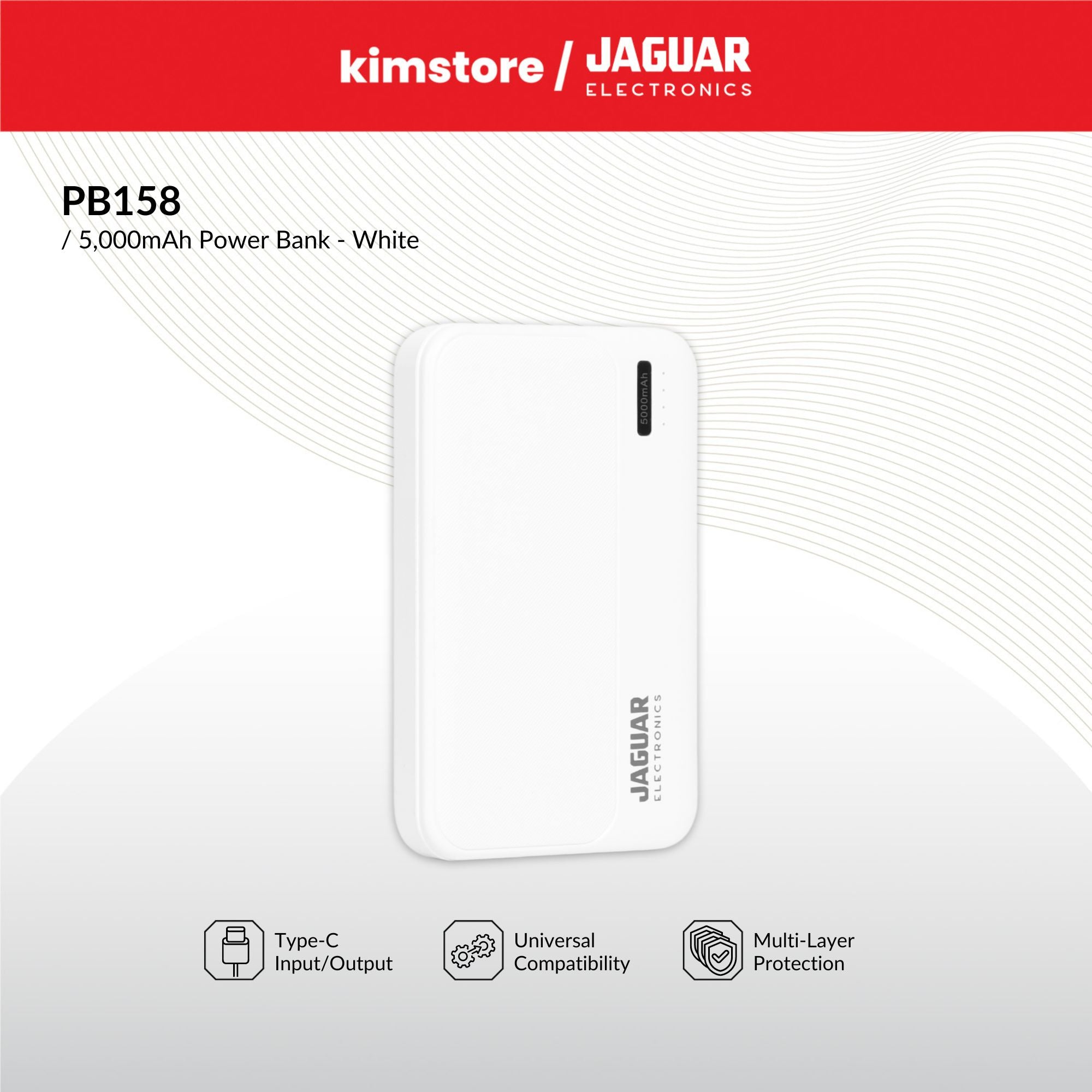 Jaguar Electronics PB158 5000mAh Power Bank with Type-C Output