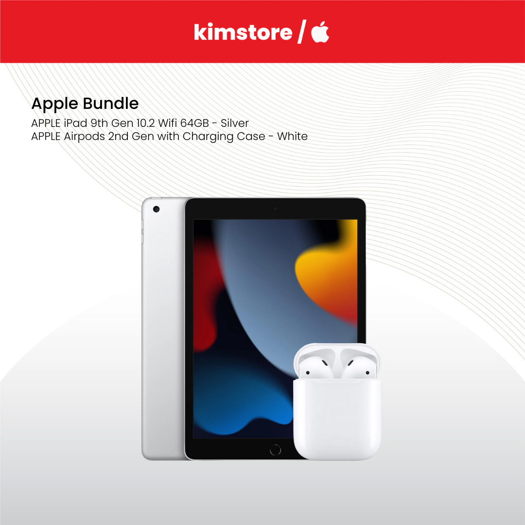 BUNDLE: Apple iPad + APPLE Airpods 2nd Gen with Charging Case - White