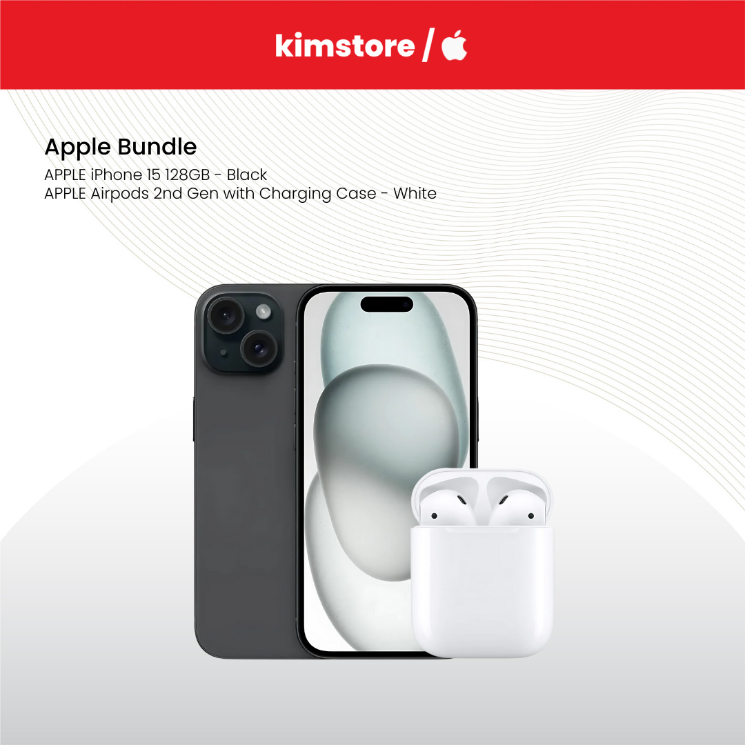 BUNDLE: APPLE iPhone 15 +  APPLE Airpods 2nd Gen with Charging Case - White