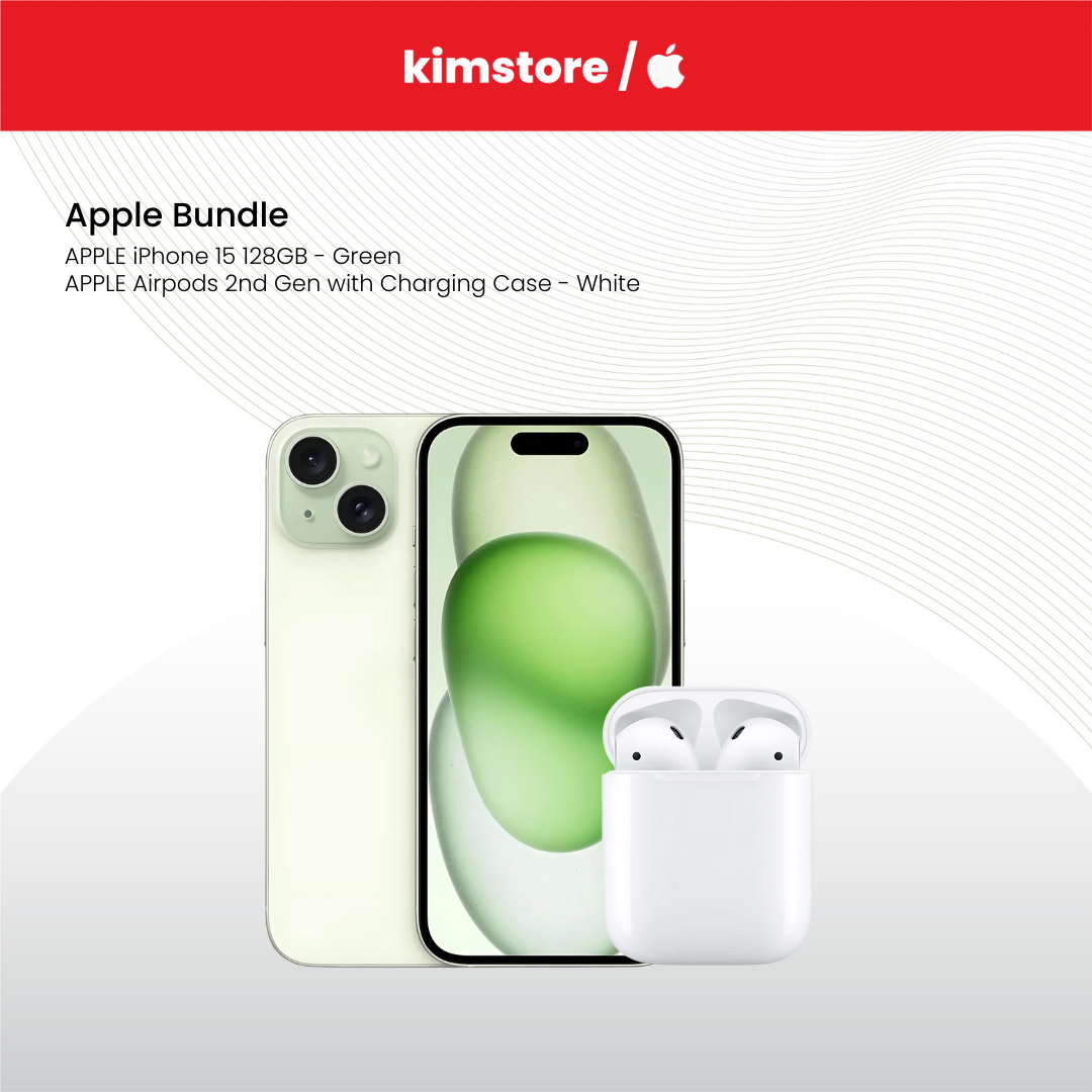 BUNDLE: APPLE iPhone 15 +  APPLE Airpods 2nd Gen with Charging Case - White