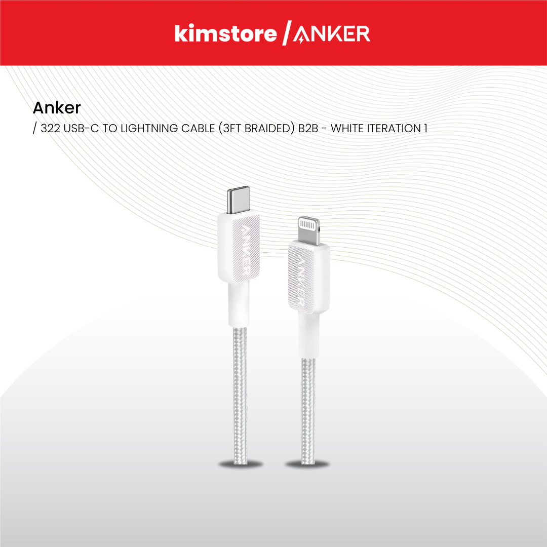 ANKER 322 USB-C TO LIGHTNING CABLE (3FT BRAIDED) B2B - WHITE ITERATION 1