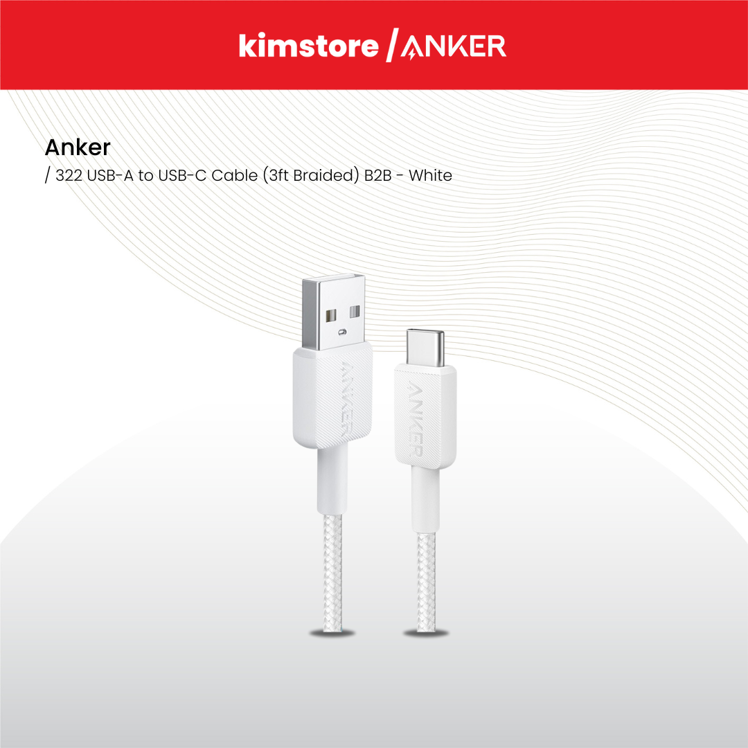 Anker 322 USB-A to USB-C Cable (3ft Braided) B2B - White