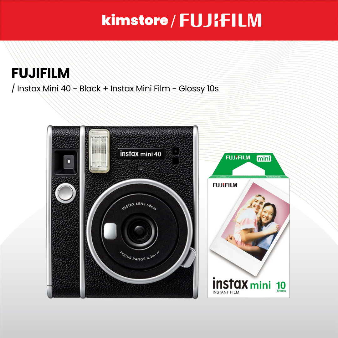 Fujifilm Instax Mini 40 - Black + [FREE] Fujifilm Instax Mini Film - Glossy 10s